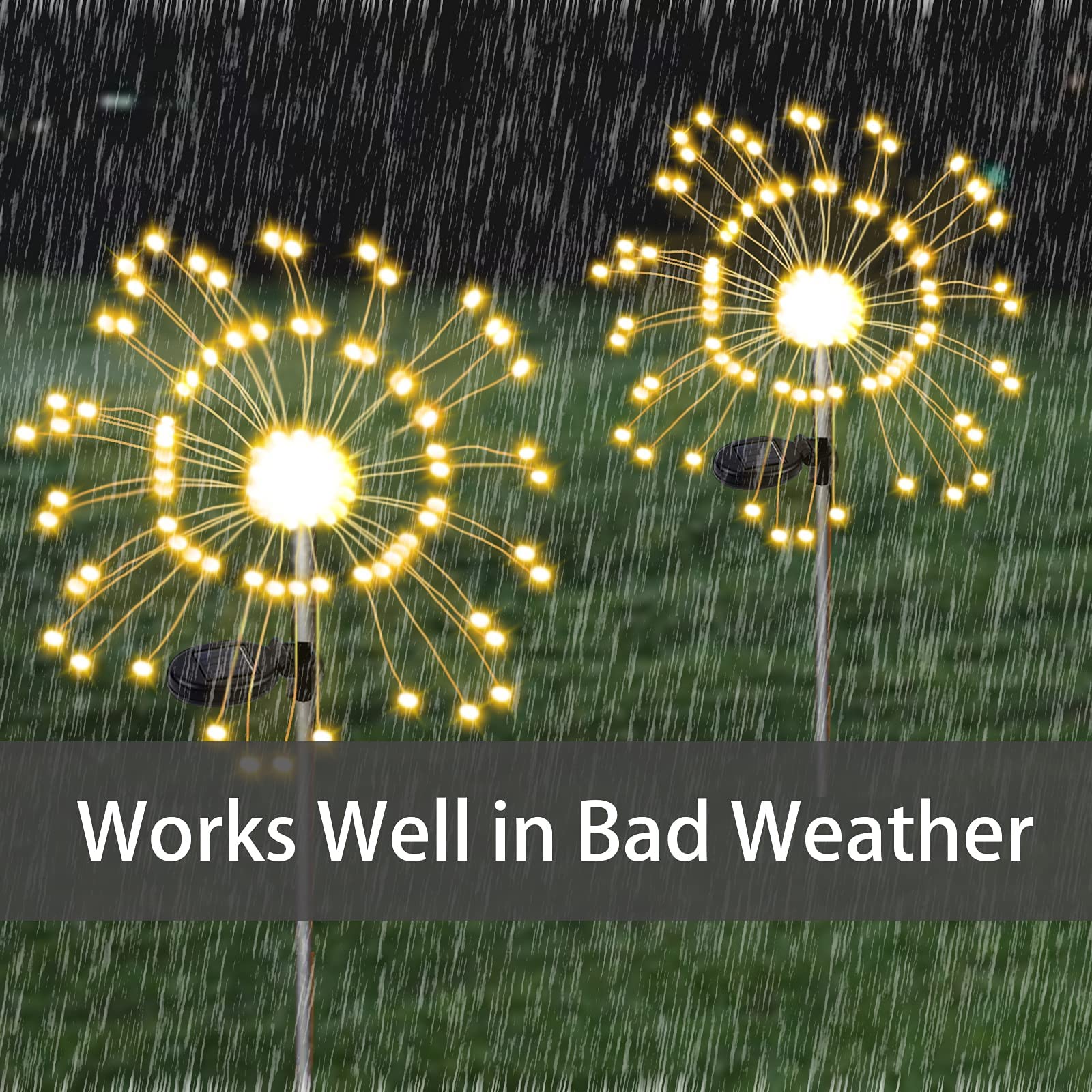 XVZ Solar Garden Lights - 2 Pack 120 LED Solar Powered Firework Lights with 2 Modes, Waterproof Outdoor Decorative Lighting for Walkway, Pathway, Backyard, Christmas & Party Decor (Warm White) - Perfect for Landscape Lighting, Patio Ambiance & Holiday Celebrations