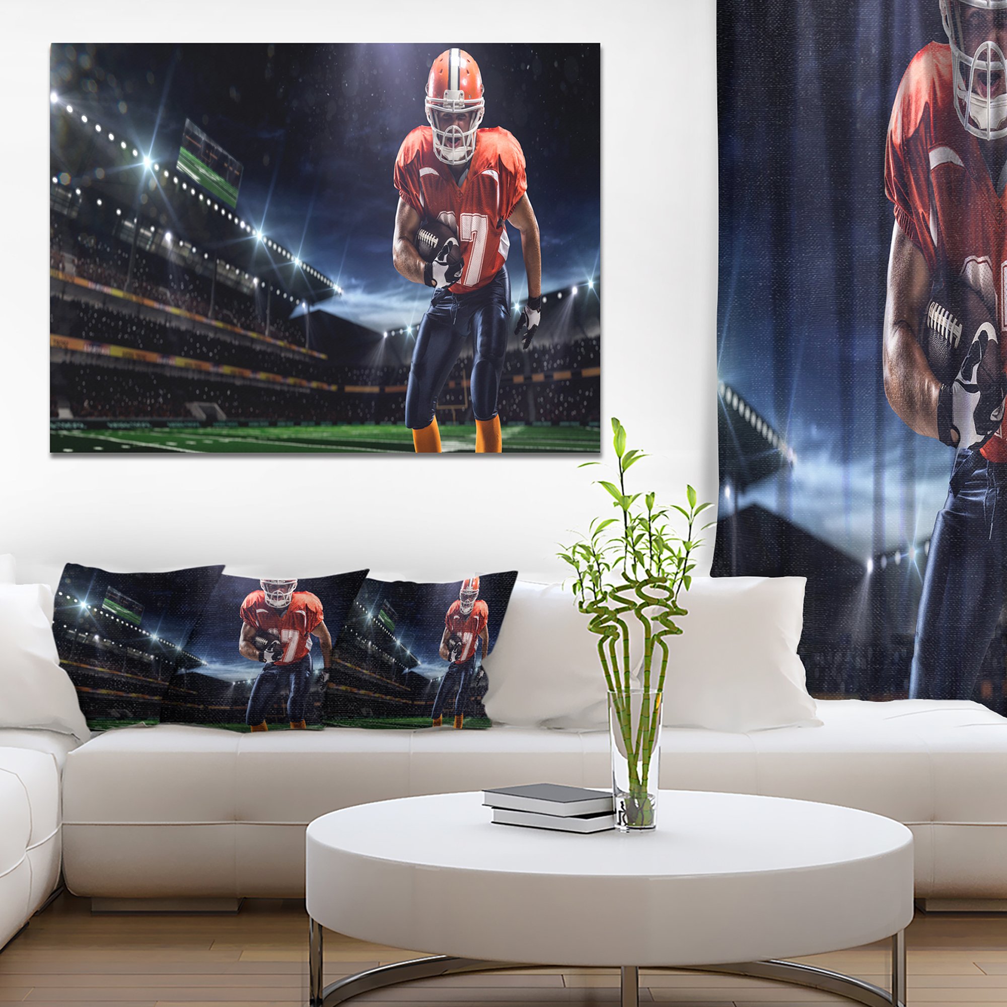 American Football Player in Action - High-Quality Stadium Sport Canvas Art Print for Home, Office & Game Room Decor