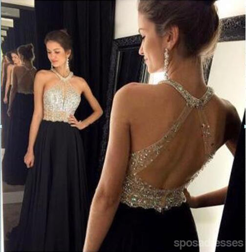 Elegant Halter Backless Long Prom Dress - Sexy Black Evening Gown for Formal Parties, Prom Night & Special Occasions - Custom Made 2017 Style (17006)