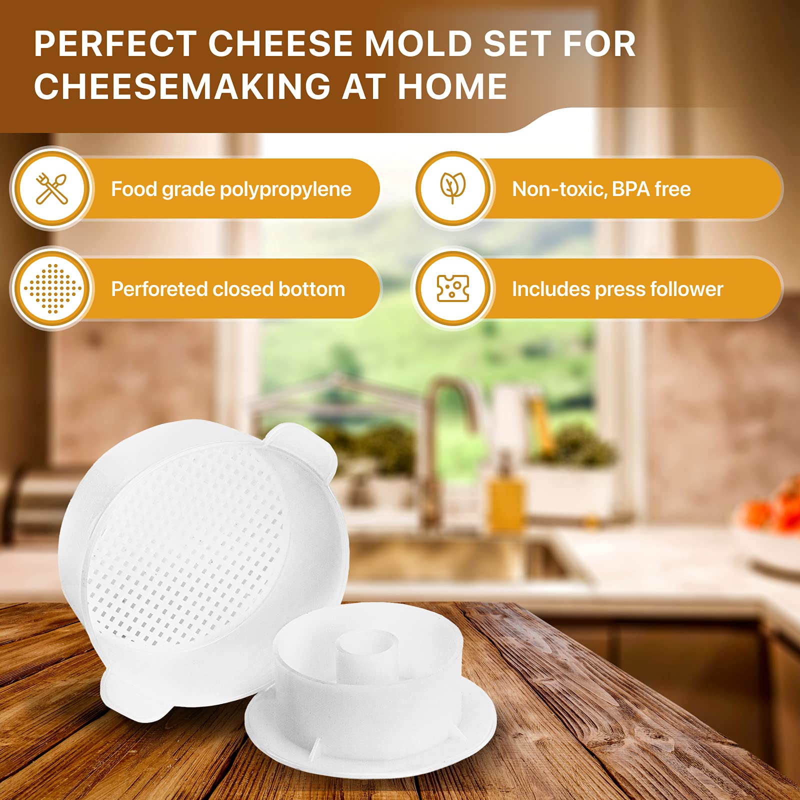 Premium Gouda Hard Cheese Mold - Large Press for Cow & Goat Milk Cheesemaking | Complete Cheese Making Kit with Cheesecloth | Essential Kitchen Tools for Homemade Cheese | Perfect for DIY Cheese Lovers & Artisan Cheesemakers