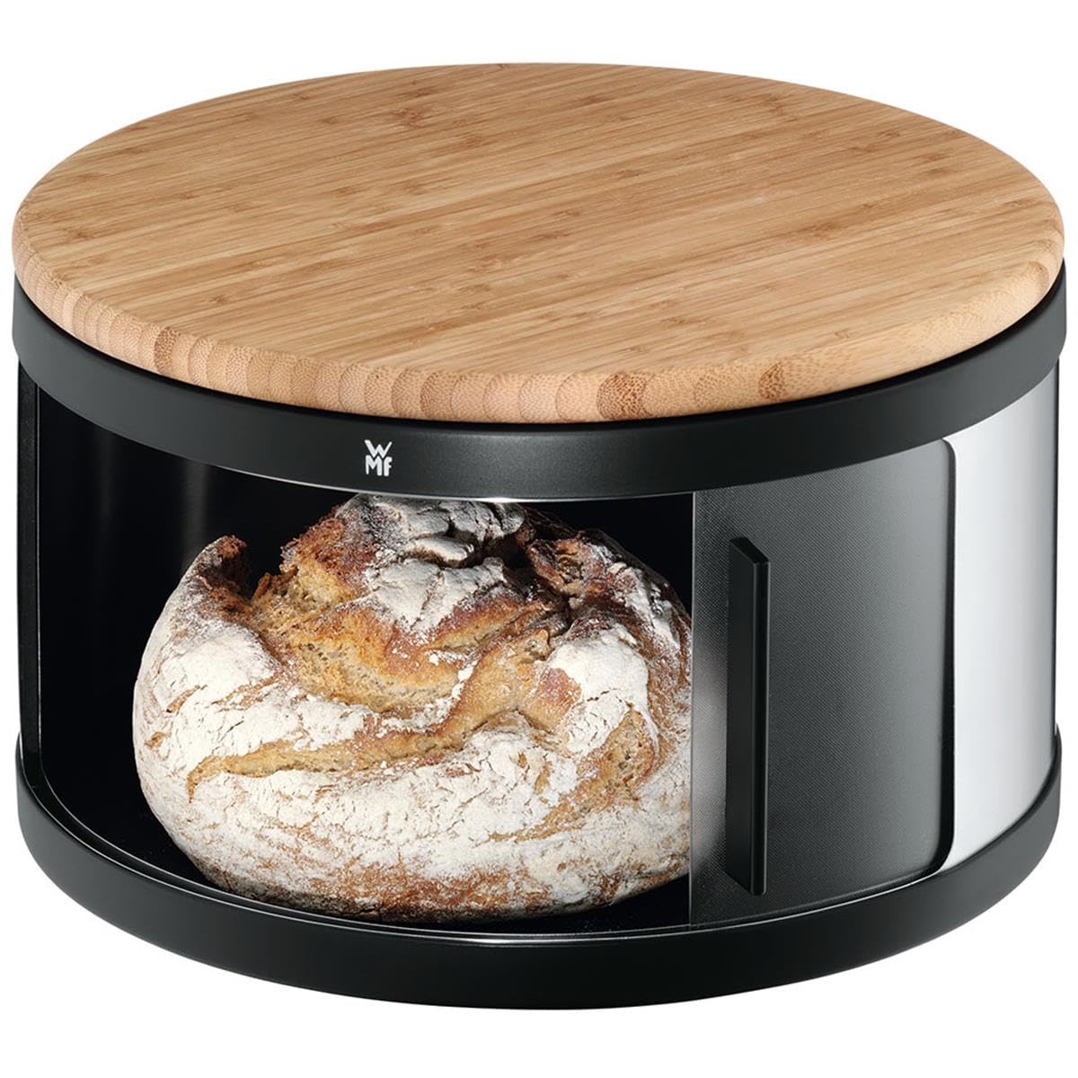 WMF 634456030 Stainless Steel Bread Bin with Bamboo Chopping Board - Keep Bread Fresh & Organized for Kitchen, Dining, and Baking Needs