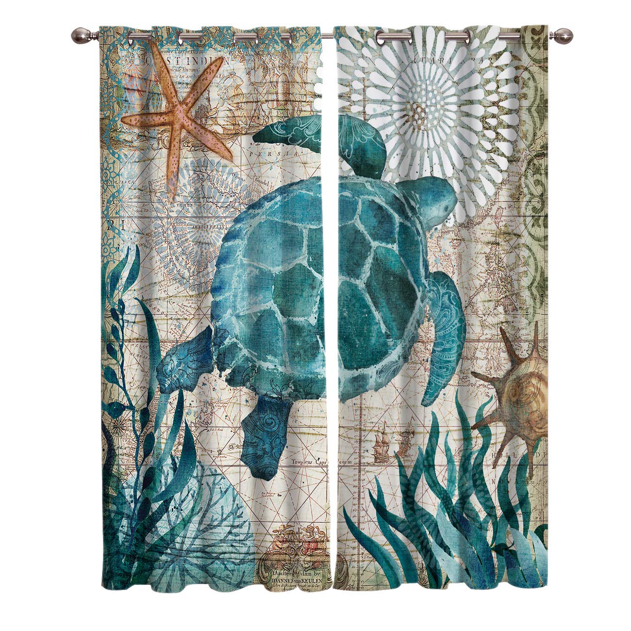 84 Inch Blackout Curtains for Bedroom & Living Room - Thermal Insulated Grommet Drapes with Sea Turtle Ocean Design, Perfect for Kitchen & Patio Door Window Treatments | Noise Reducing & Energy Saving Room Darkening Panels