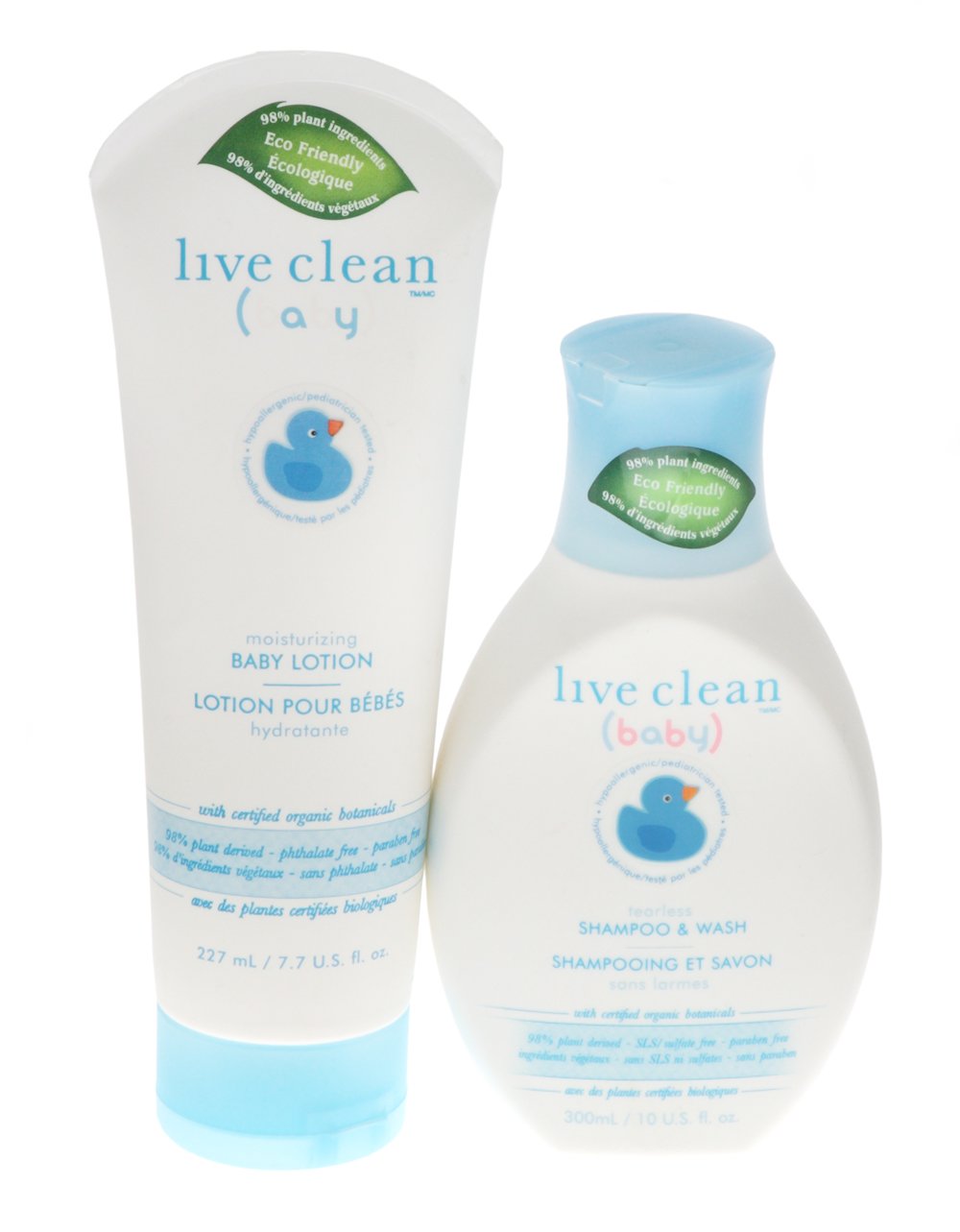 Live Clean Baby Eco-Friendly Tearless Shampoo & Wash Plus Baby Lotion - Gentle Hypoallergenic Formula for Newborns & Sensitive Skin - Perfect for Daily Bath Time & Baby Care Routine