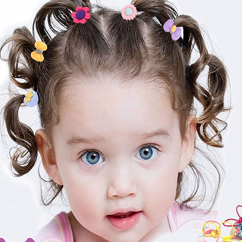 20 Pcs Elastic Hair Ties & Cute Baby Girls Hair Clips Set - Soft Ponytail Holders, Cartoon Hair Bands for Toddlers & Kids - Perfect for School, Parties & Daily Styling