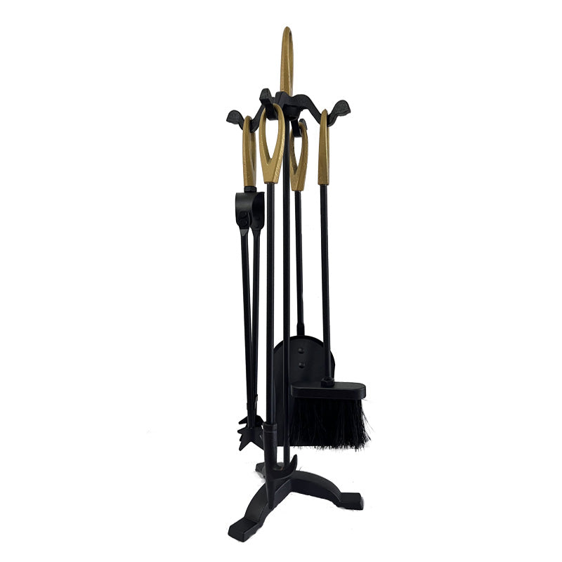 VODA Fireplace Tools Set VDTS203 - Heavy Duty Steel Fireplace Poker, Brush, Shovel & Stand - Perfect for Indoor & Outdoor Fire Pits, Wood Stoves & Fireplaces