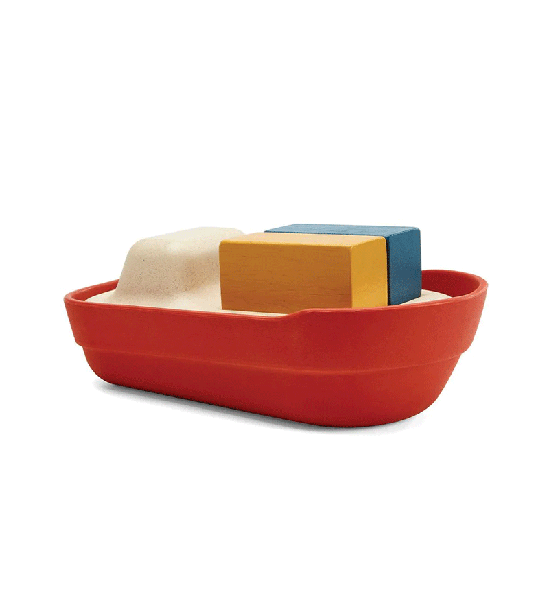 Plan Toys Wooden Cargo Ship - Eco-Friendly Toy Boat for Kids Ages 3+ | Pretend Play, Bath Time & Ocean-Themed Learning Activities