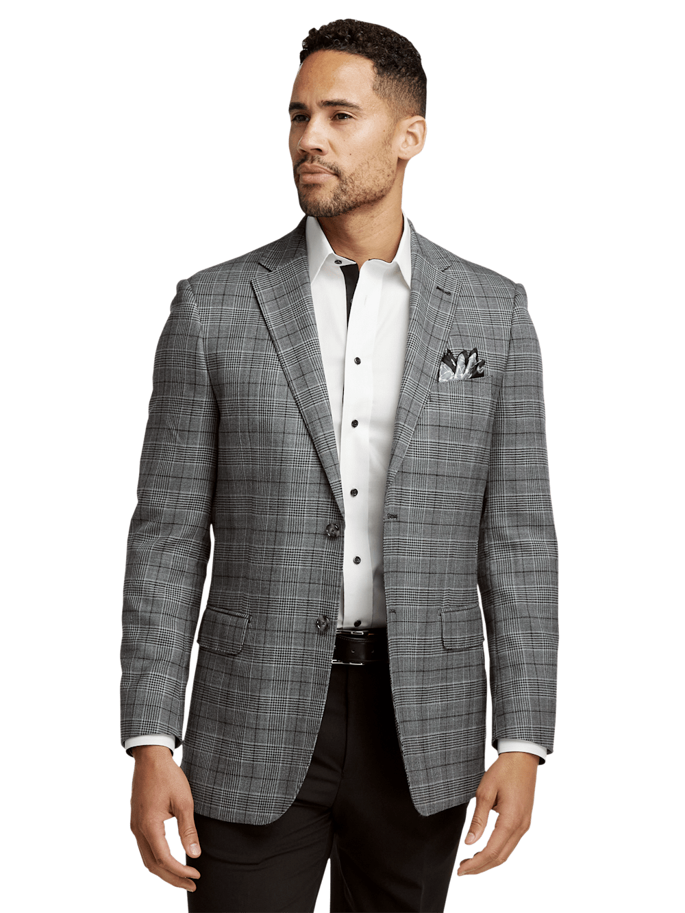 Wool Plaid Single Breasted Notch Lapel Blazer for Men - Classic Black & Grey Checkered Sport Coat | Perfect for Business Casual, Office Wear & Formal Events