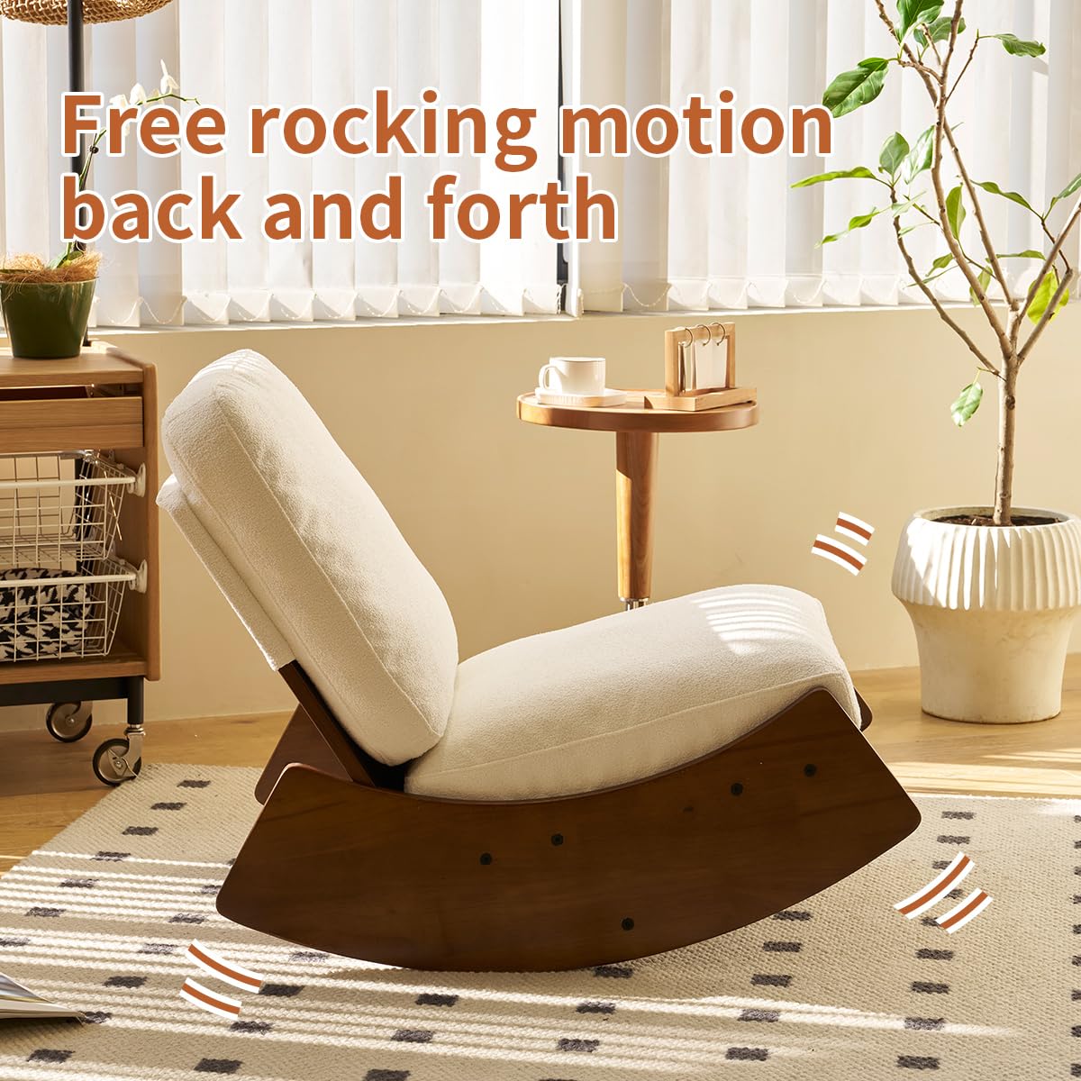 QHITTY Solid Wood Glider Rocking Chair - Modern Nursery Rocker with High Backrest, Armless Corduroy Sofa Chair for Bedroom, Living Room & Study - Perfect for Nursing, Reading & Relaxing (White)