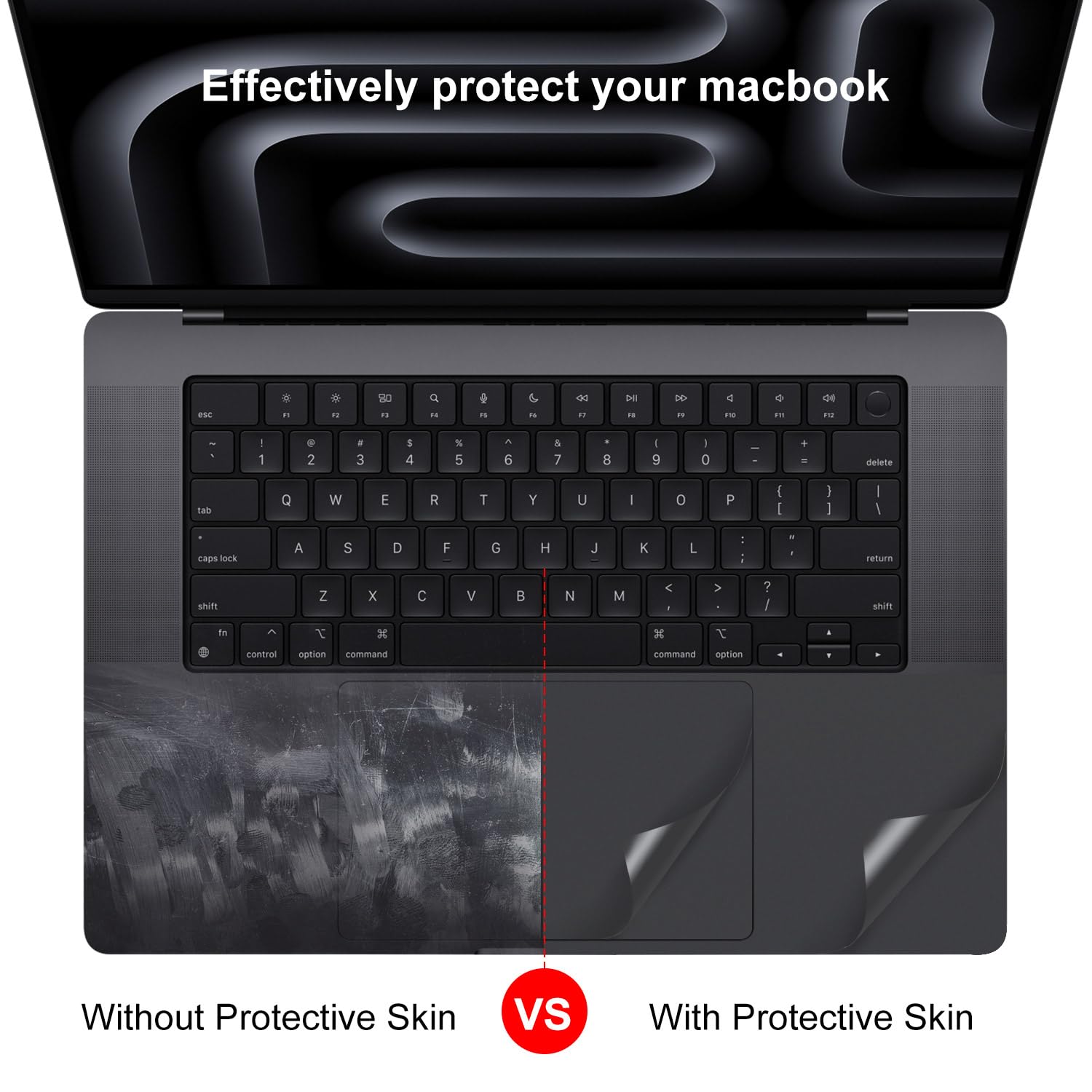 Space Black Palm Rest Cover Skin for Apple MacBook Pro 16 Inch (2023-2024 M3/M4 Chip Models A2991/A3186/A3403) - Laptop TrackPad Protector & Wrist Rest Decal - Perfect for Office Work, Coffee Shops, and Travel Use