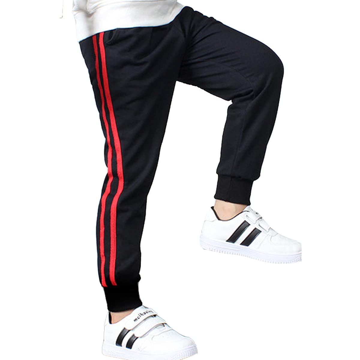 FLOWERKIDS Boys' Striped Cotton Jogger Pants with Adjustable Waist | Soft & Comfortable Sweatpants for Kids Age 5-14 | Perfect for School, Play & Casual Wear