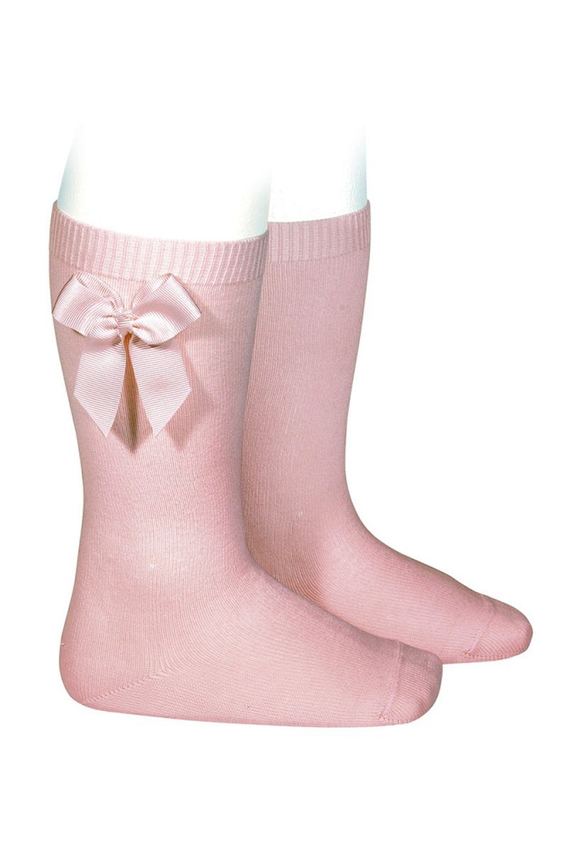 Dusky Pink Grosgrain Bow Knee High Socks for Women - Elegant Fashion Socks for Outfits, Cosplay, and Vintage Style