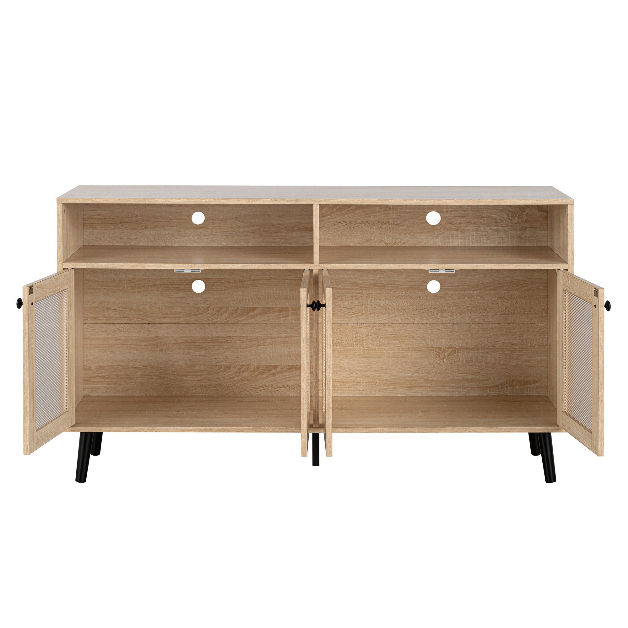 Mid Century Modern TV Stand 56 Inch - Evans Wooden Entertainment Center with Open Shelves & Storage Cabinets for Living Room, Bedroom - Perfect for Home Theater Setup & Media Organization