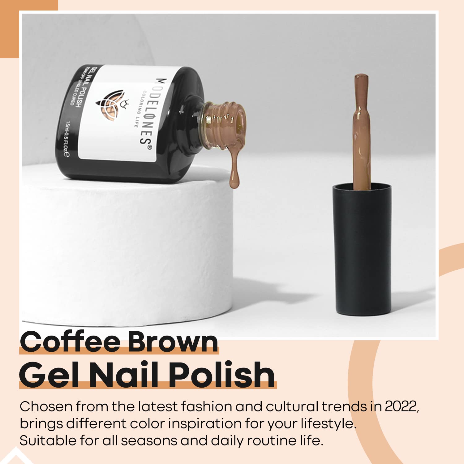 Modelones 15ML Caramel Coffee Brown Gel Nail Polish - Soak Off LED Neutral Nude Brown Color, Salon Quality DIY Nail Art Manicure Kit for Women, Perfect for Home Use, Holidays & Gifts (0.5 fl oz) | Long-Lasting & Chip-Resistant Gel Polish for Professional-Looking Nails at Home