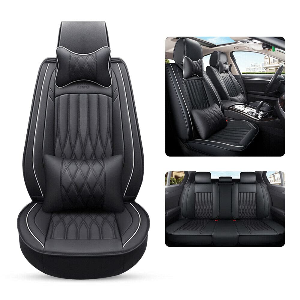 Premium Luxury Leather Car Seat Covers Set with Pillow for SUV - Front & Rear Seat Protectors - Perfect for Travel, Commuting & Car Interior Upgrade
