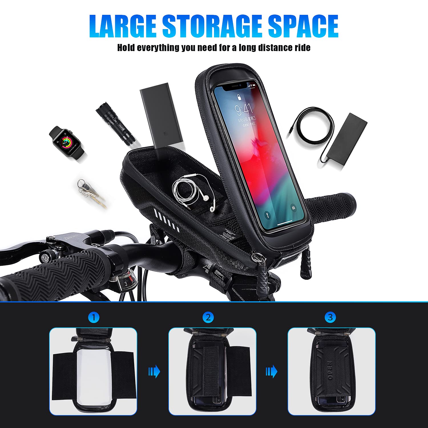 HUANLANG Waterproof Bike Phone Mount Holder - Universal Handlebar & Top Tube Bracket for Smartphones Under 6.7 Inches | Touchscreen Compatible | Ideal for Cycling, Commuting & Outdoor Adventures