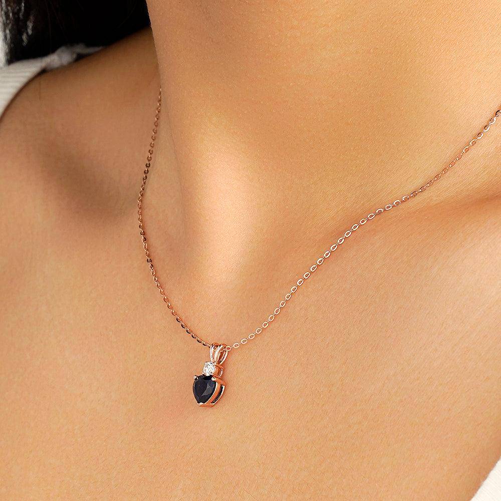 1.8 Carat Heart-Shaped Blue Sapphire Solitaire Pendant with White Sapphire Accents - Elegant Jewelry Gift for Valentine's Day, Anniversary & Special Occasions