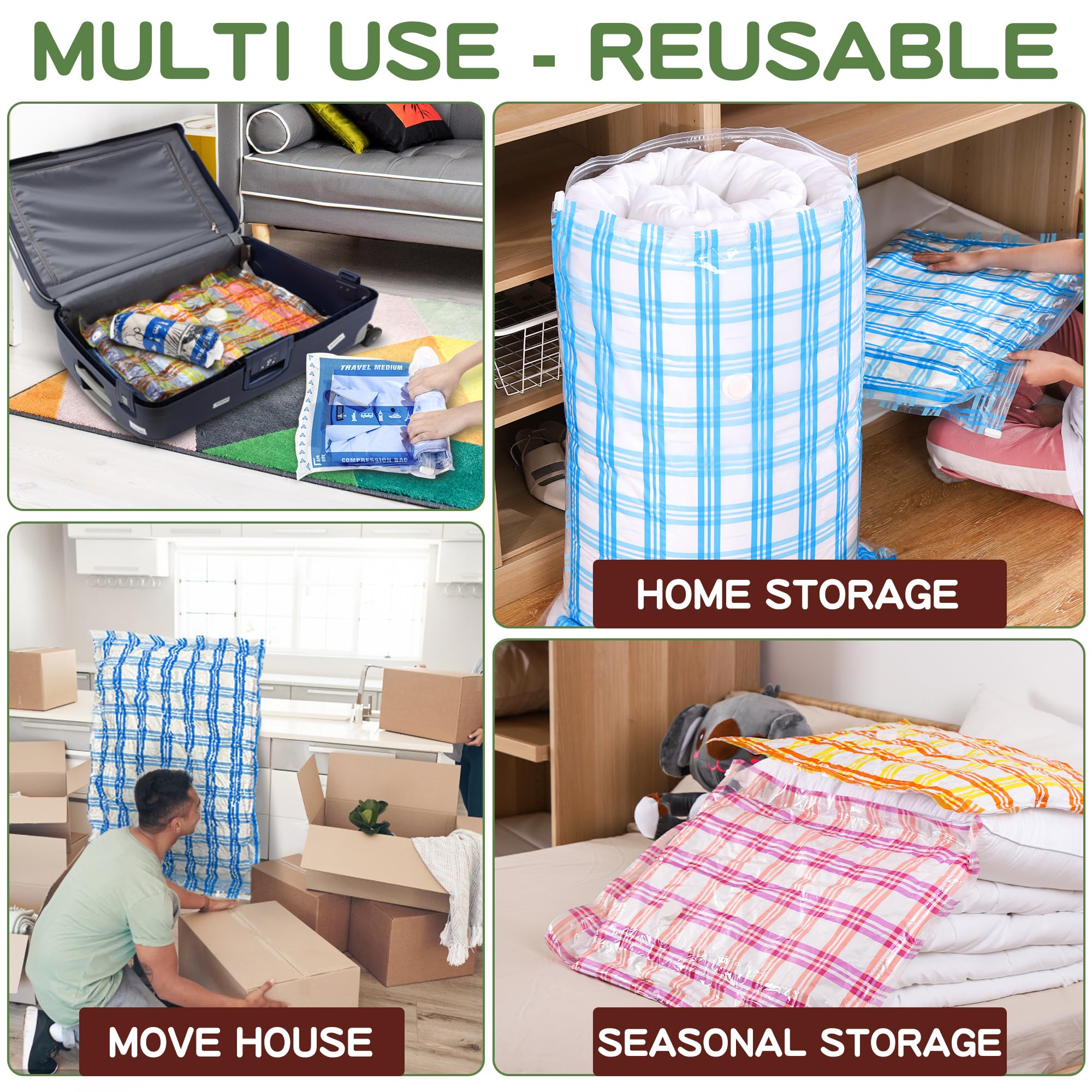 Vacuum Storage Bags with Electric Pump - 20 Pack Space Saver Bags for Clothes, Comforters & Blankets | Portable Vacuum Seal Bags for Travel, Moving & Seasonal Storage | Compact Storage Solution for Bedding & Wardrobe Organization