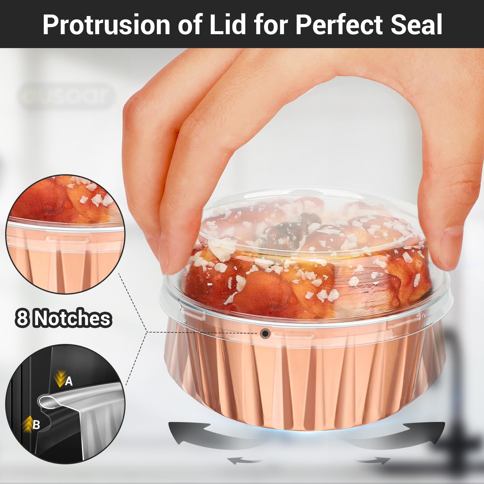 EUSOAR 100-Pack 5oz (125ml) Disposable Aluminum Foil Baking Cups with Lids - Muffin Liners, Cupcake Holders & Creme Brulee Ramekins for Perfect Baking, Party Desserts & Meal Prep