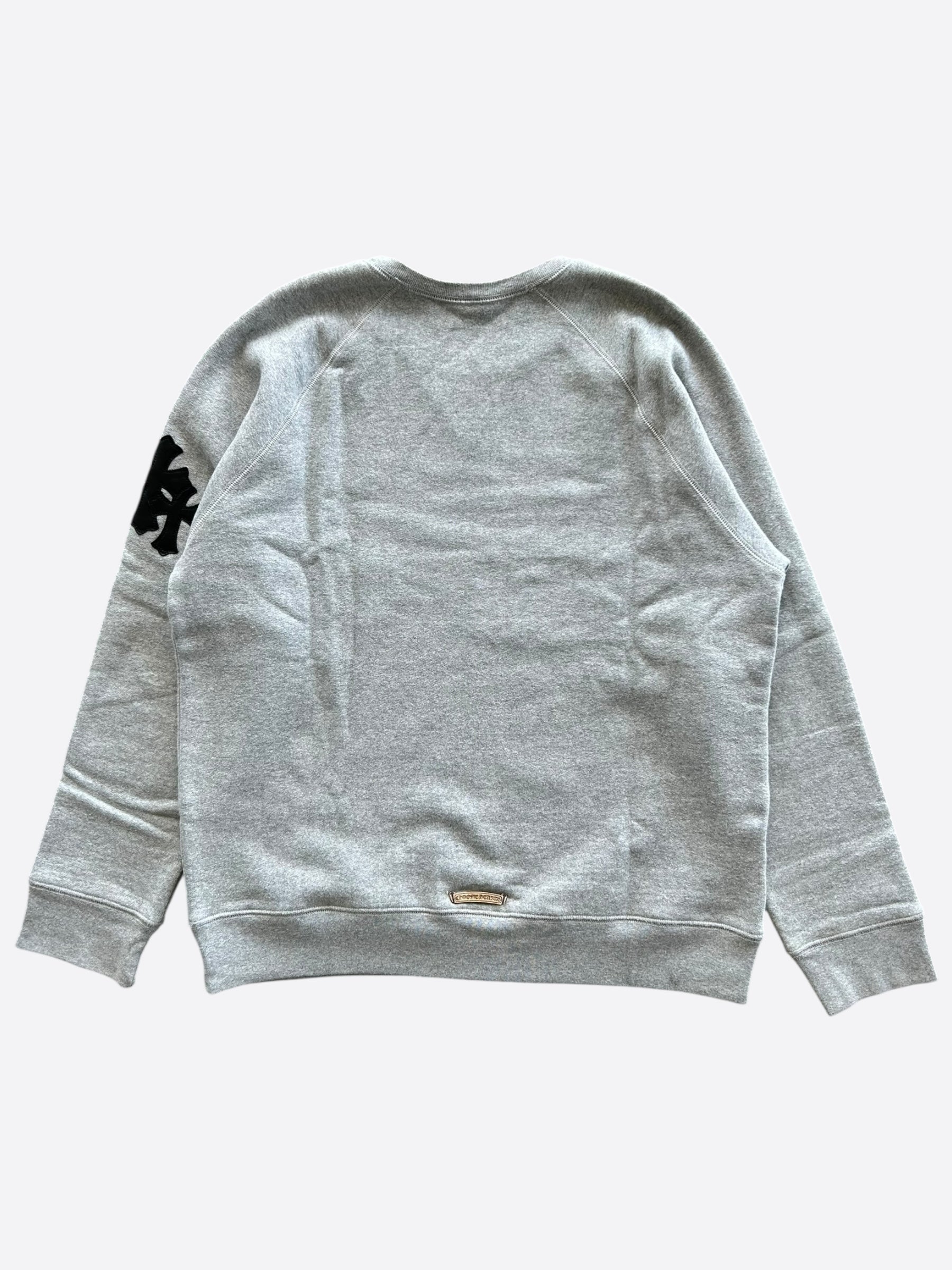 Chrome Hearts Grey & Black Triple Cross Patch Paper Jam Sweater | Gothic Streetwear Fashion | Perfect for Concerts, Parties & Casual Outfits