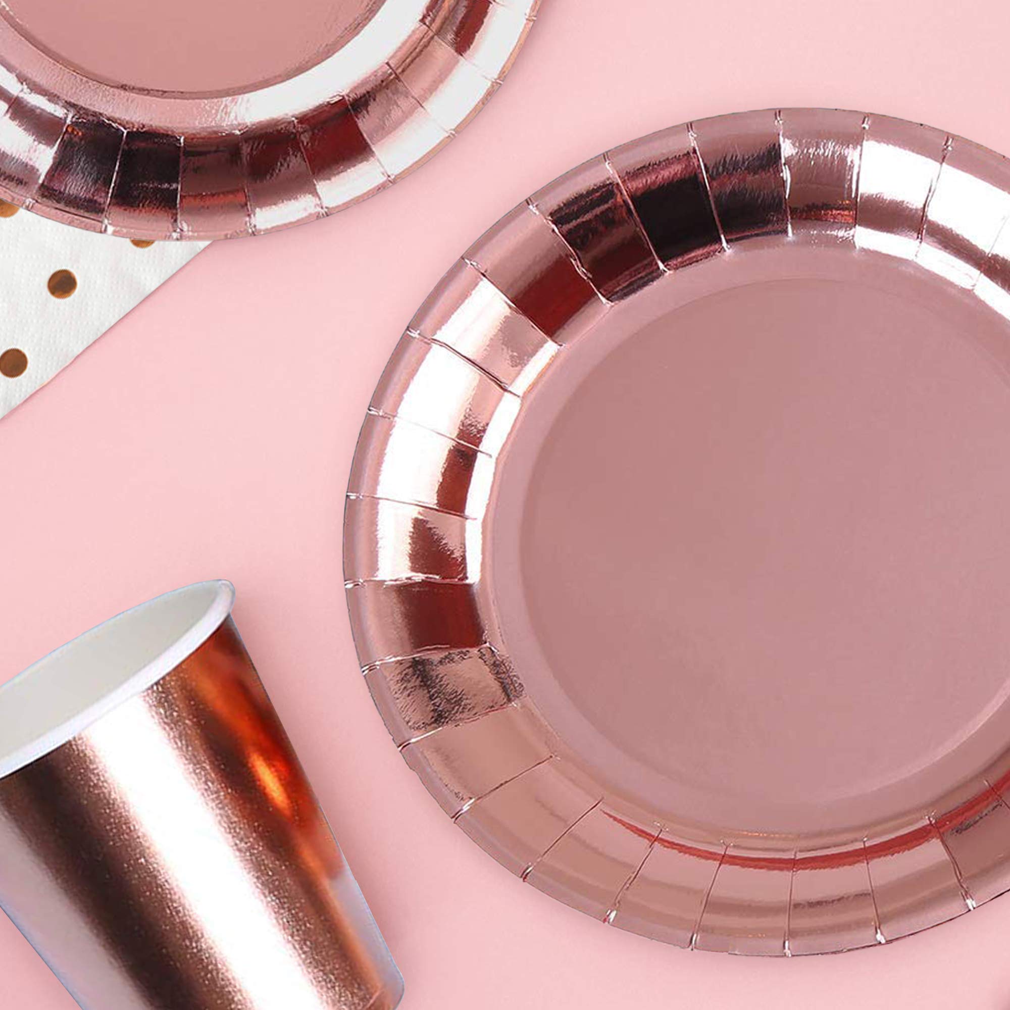Elegant Rose Gold Party Supplies Set - 16-Piece Dinnerware for Weddings, Birthdays & Celebrations