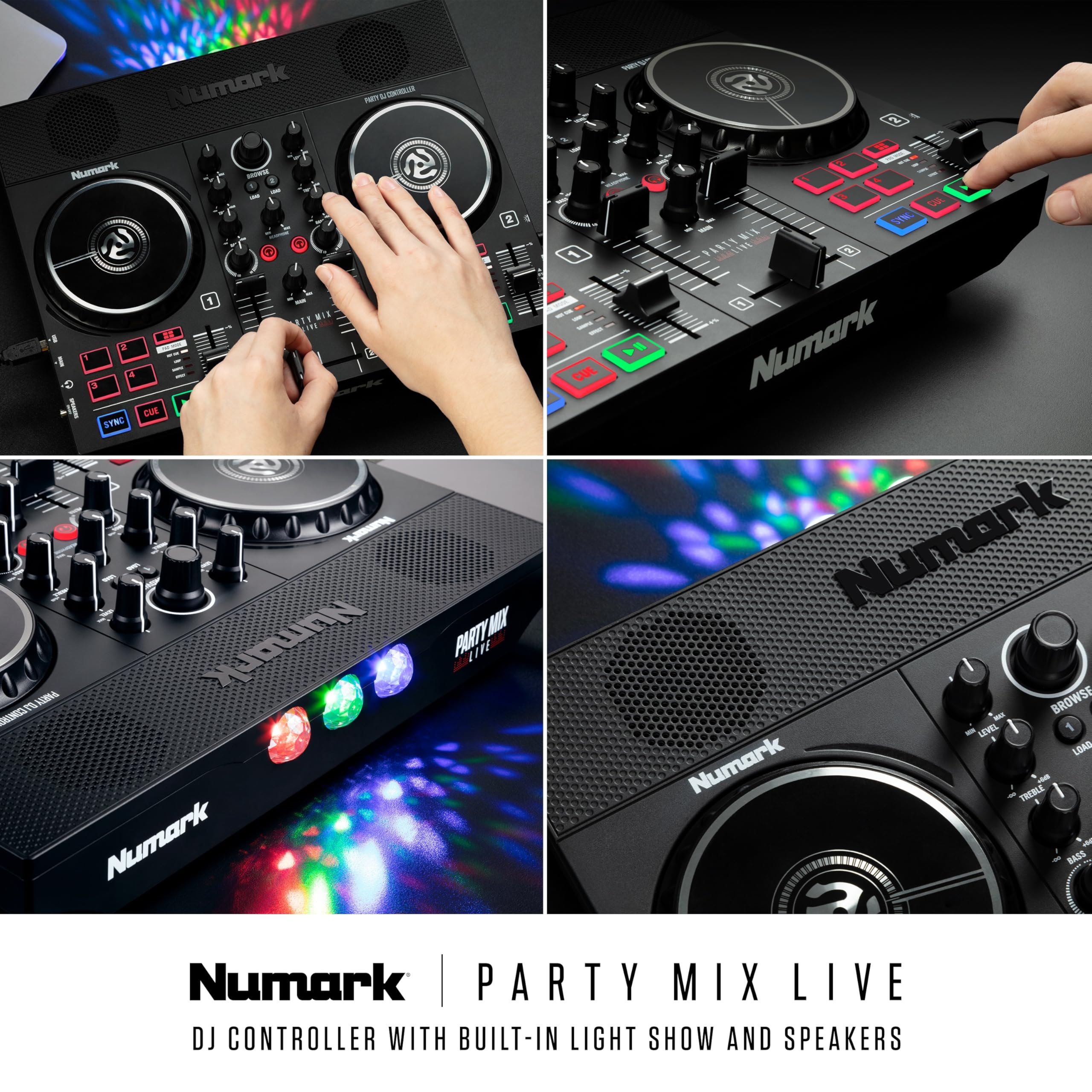 Numark Party Mix Live DJ Controller with Built-in Speakers, Party Lights & Mixer - Complete DJ Set with Audio Interface & Serato DJ Lite Software for Home Parties, Clubs & Live Performances