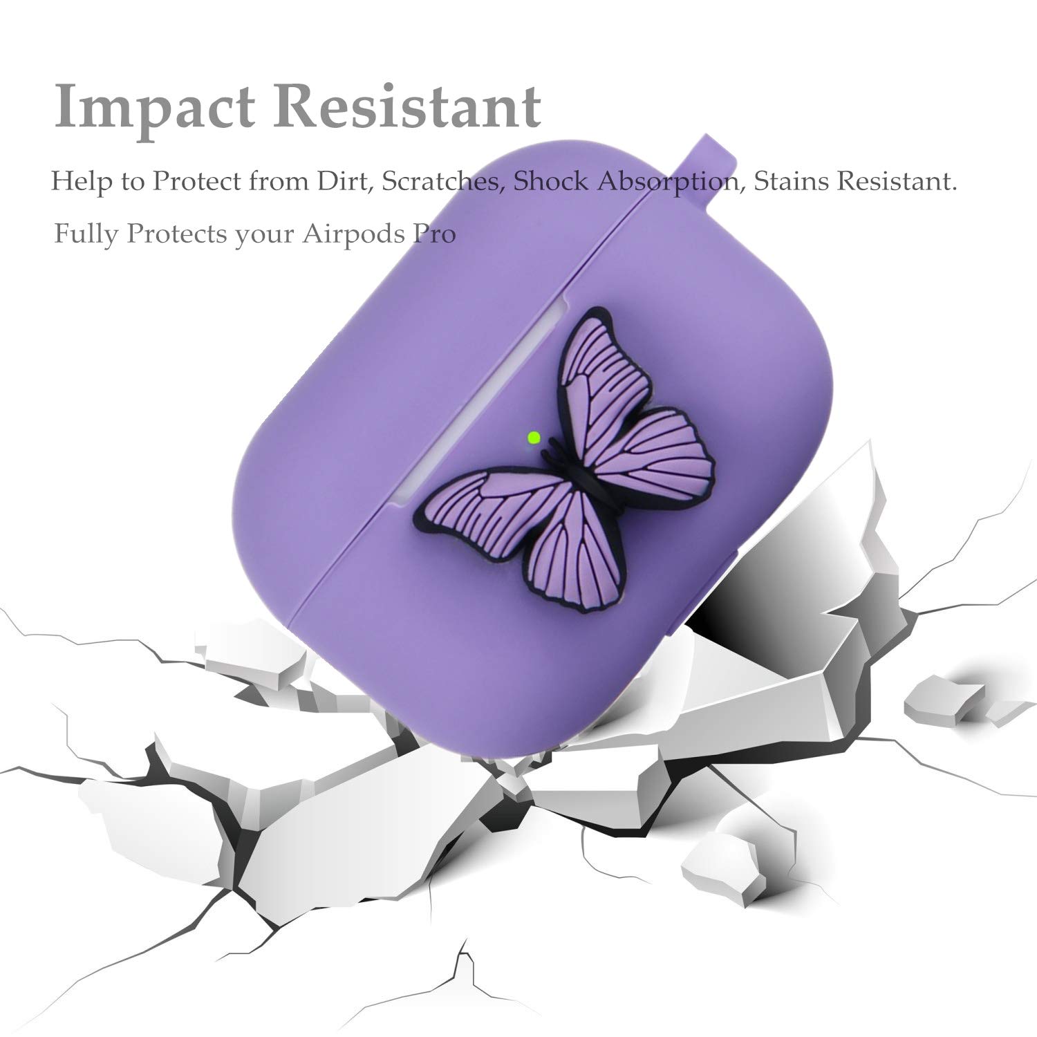 **Cute Butterfly Silicone Case Cover for Apple AirPods Pro - Shockproof & Protective Case with Keychain Clip, Portable Design for Women & Girls (Purple) - Perfect for Travel, Gym & Daily Use**