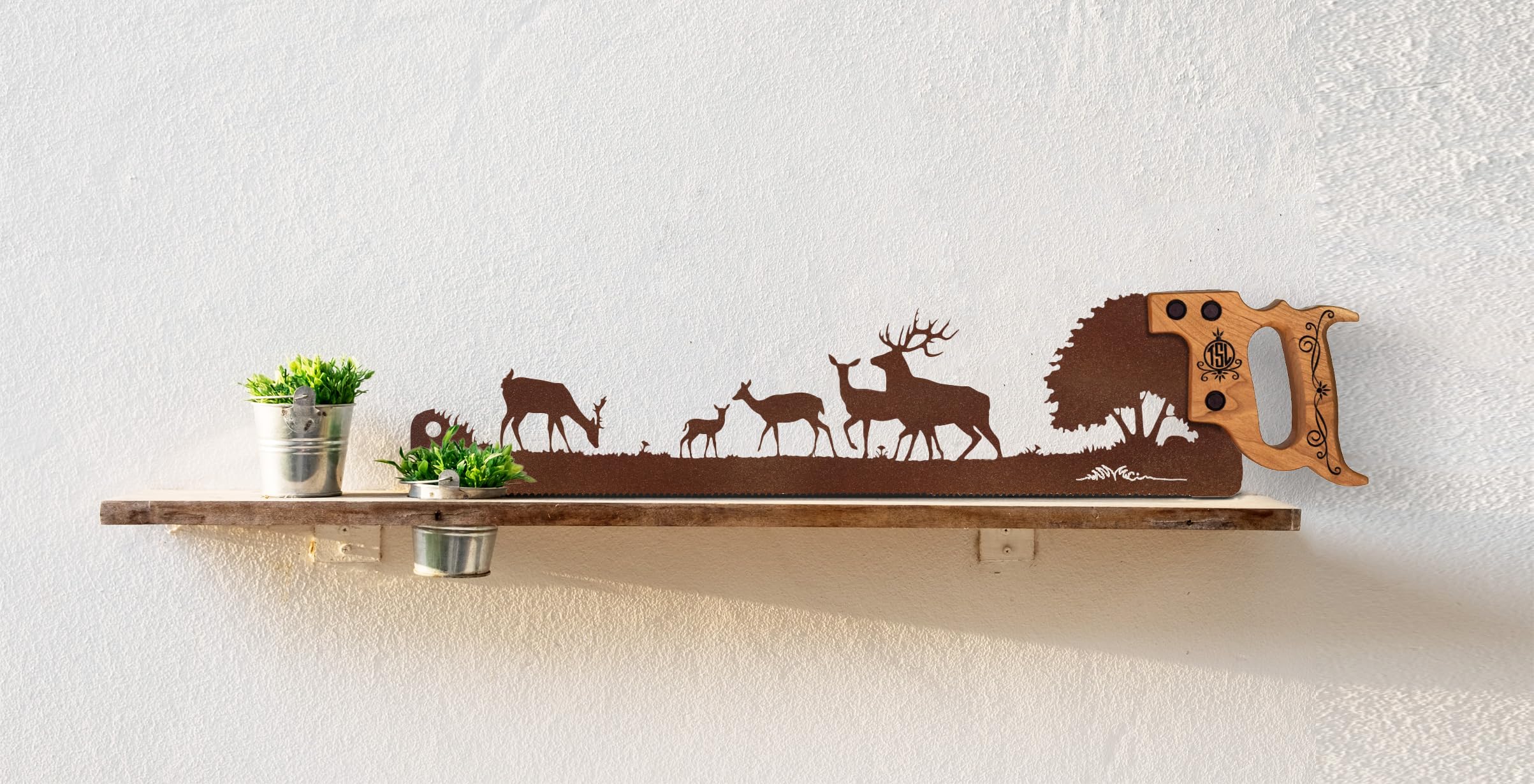 Custom Deer Family in the Forest Hand-Sawed Wood Wall Art - Nature Themed Home Decor Gift for Cabin, Nursery & Living Room