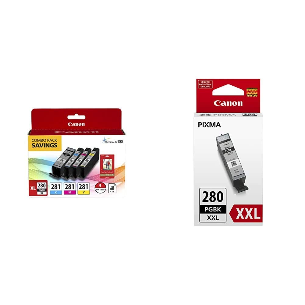 Canon PGI-280XL PGBK/CLI-281CMY Ink Cartridge & Photo Paper Bundle - High-Quality Printing for Photos, Documents & Crafts | Perfect for Home, Office & Professional Use