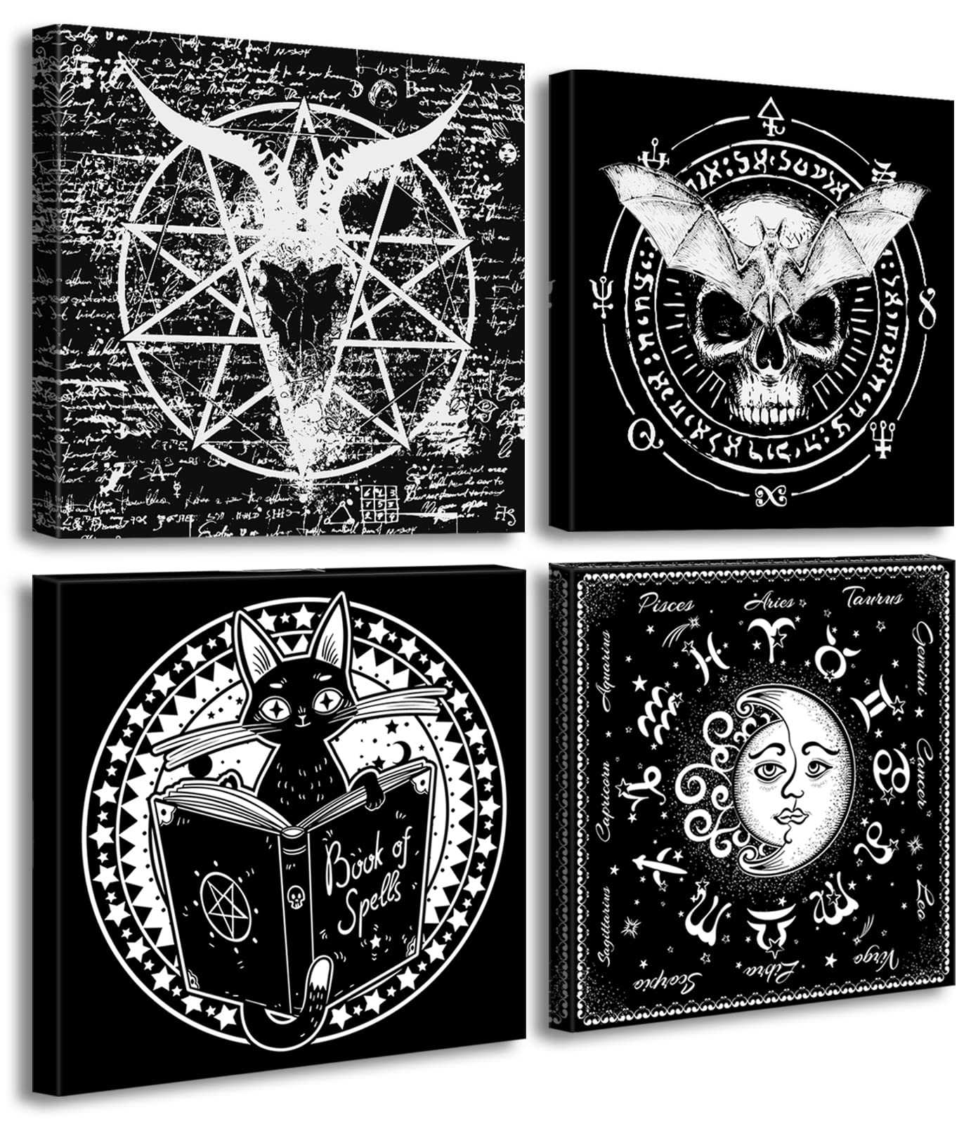JiazuGo Jesus Art Wall Decor - Gothic Wall Art, Black Tarot Astrology Witch Canvas Prints - 4 Piece Dark Academia Emo Decor Set for Bedroom & Bathroom - Perfect for Occult Aesthetic Home Decor