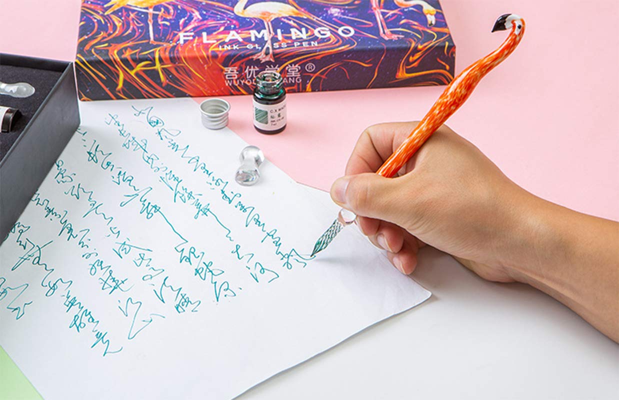 15 Pcs Handmade Glass Dip Pen Calligraphy Set - High Borosilicate Glass Signature Pen with Ink (7ML) - Blue - Perfect for Wedding Invitations, Art Journals & Calligraphy Practice