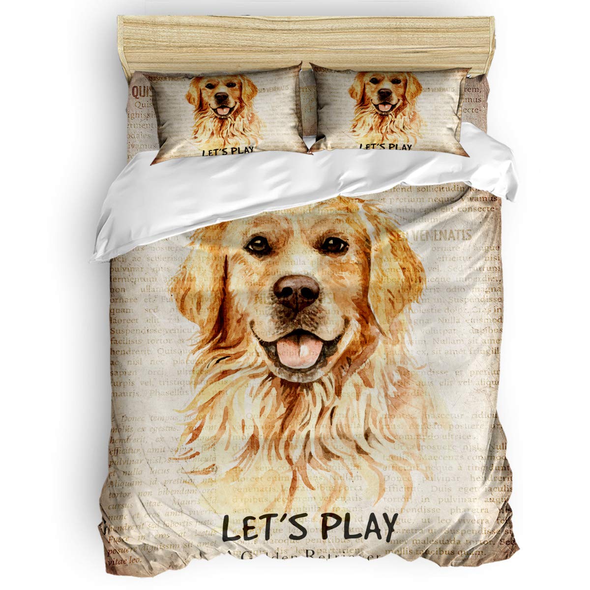 Pink Sky Lovely Golden Retriever Dog Pattern Bedding Set - Twin Size Duvet Cover with 1 Flat Sheet, 1 Comforter & 2 Pillowcases | Soft Dog-Themed Bedroom Decor for Kids & Pet Lovers