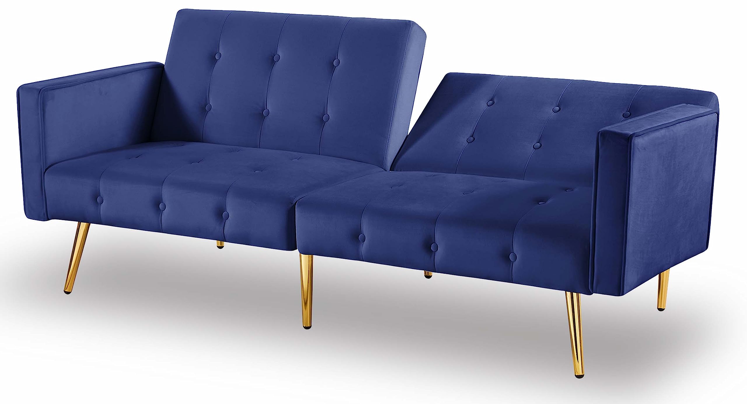 Anwick Convertible Futon Sofa Bed - Modern Folding Sleeper Couch with Velvet Upholstery, Multi-Functional Loveseat for Living Room, Apartment, Bedroom & Office - Space Saving Design in Blue - Perfect for Small Spaces, Guest Rooms & Studio Apartments