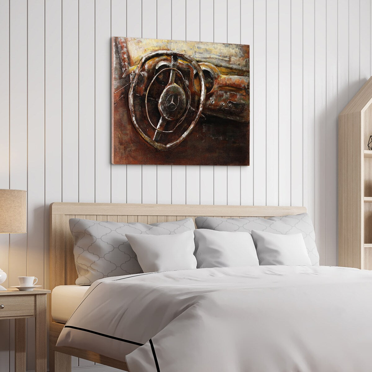 Benz Mixed Media Iron Hand-Painted 3D Wall Art - Unique Home Decor for Living Room, Bedroom & Office