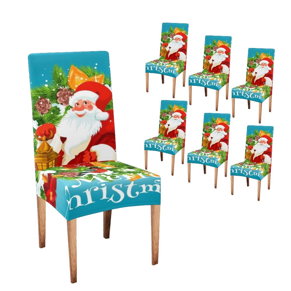 Santa Claus Dining Chair Covers Set of 6 - Festive Christmas Slipcovers for Kitchen & Dining Room Chairs - Holiday Home Decor & Party Seat Protectors