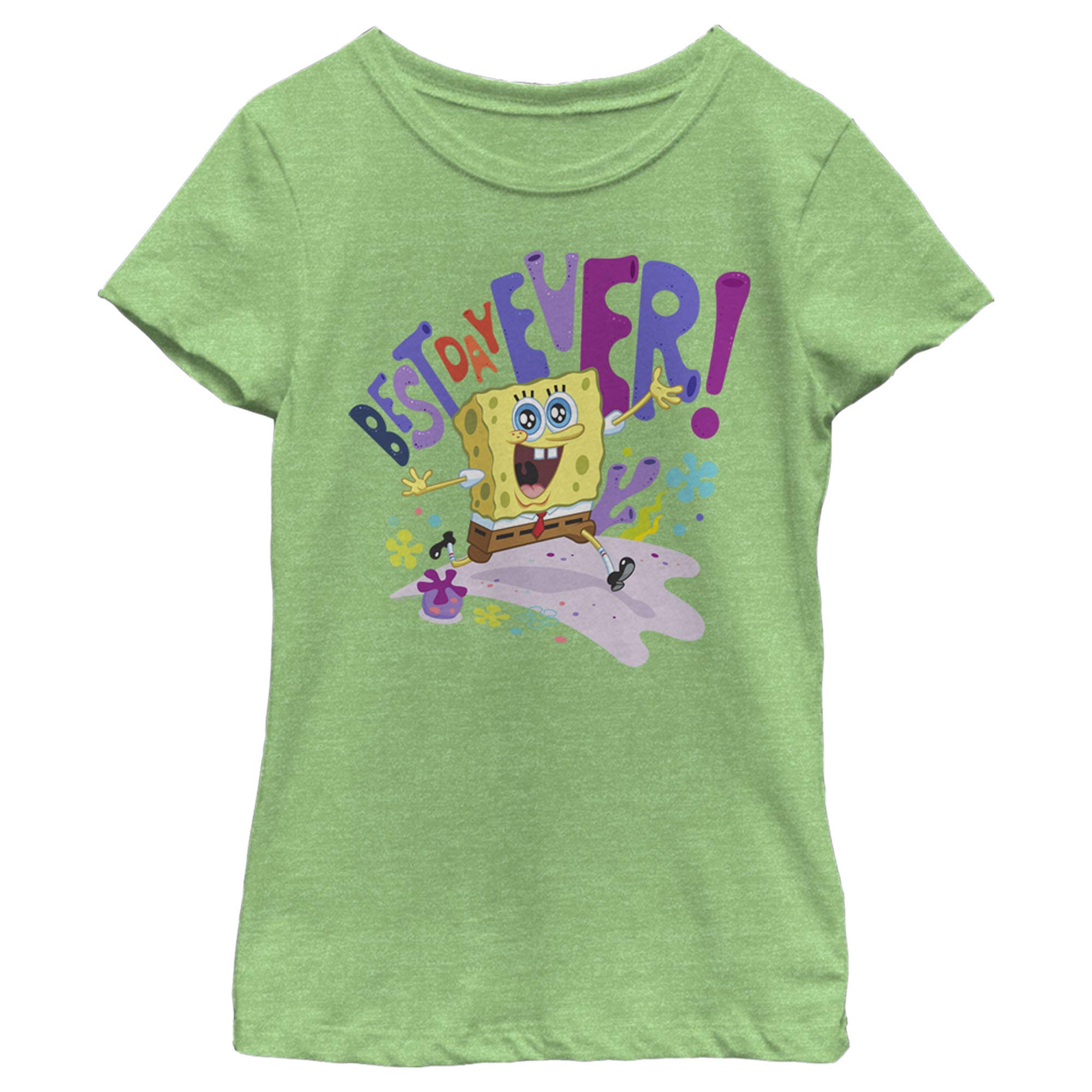 SpongeBob SquarePants Best Day Ever Girls Short Sleeve T-Shirt for Kids - Soft Cotton Tee for Playdates, Birthday Parties & Everyday Fun