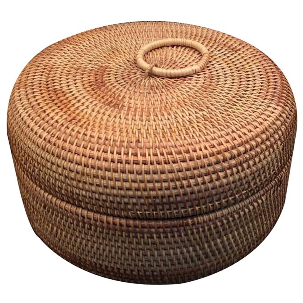 Autumn Rattan Weave Fruit Basket - Round Organizer Box for Dried Fruits, Candy, Snacks & Desserts | Food Storage Container with Lid | Perfect for Kitchen Countertop, Dining Table & Party Serving