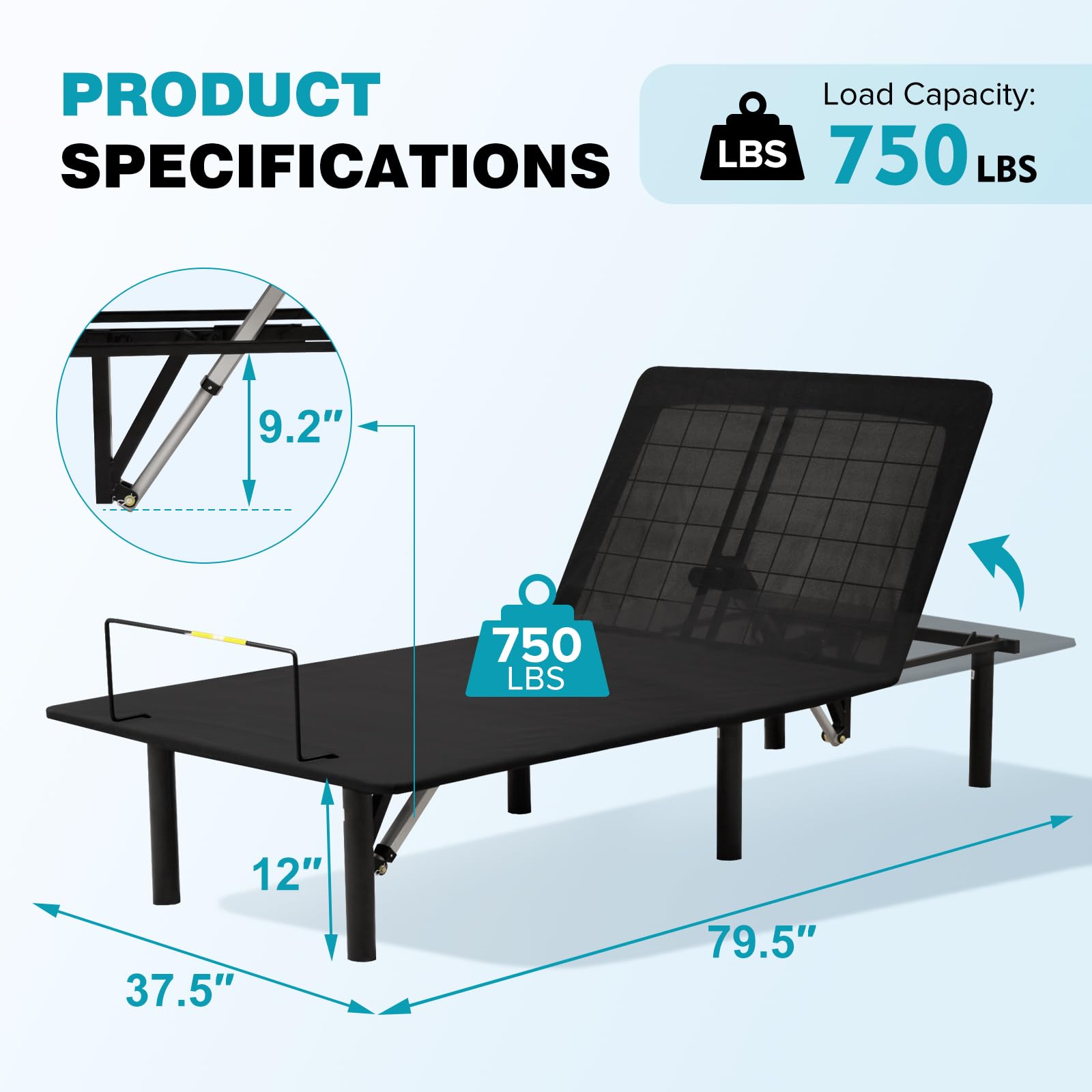 Electric Adjustable Bed Frame with Wireless Remote - Ergonomic Twin XL Size, Anti-Snore Feature, Head & Foot Incline - Perfect for Home, Office, or Guest Room (Black)