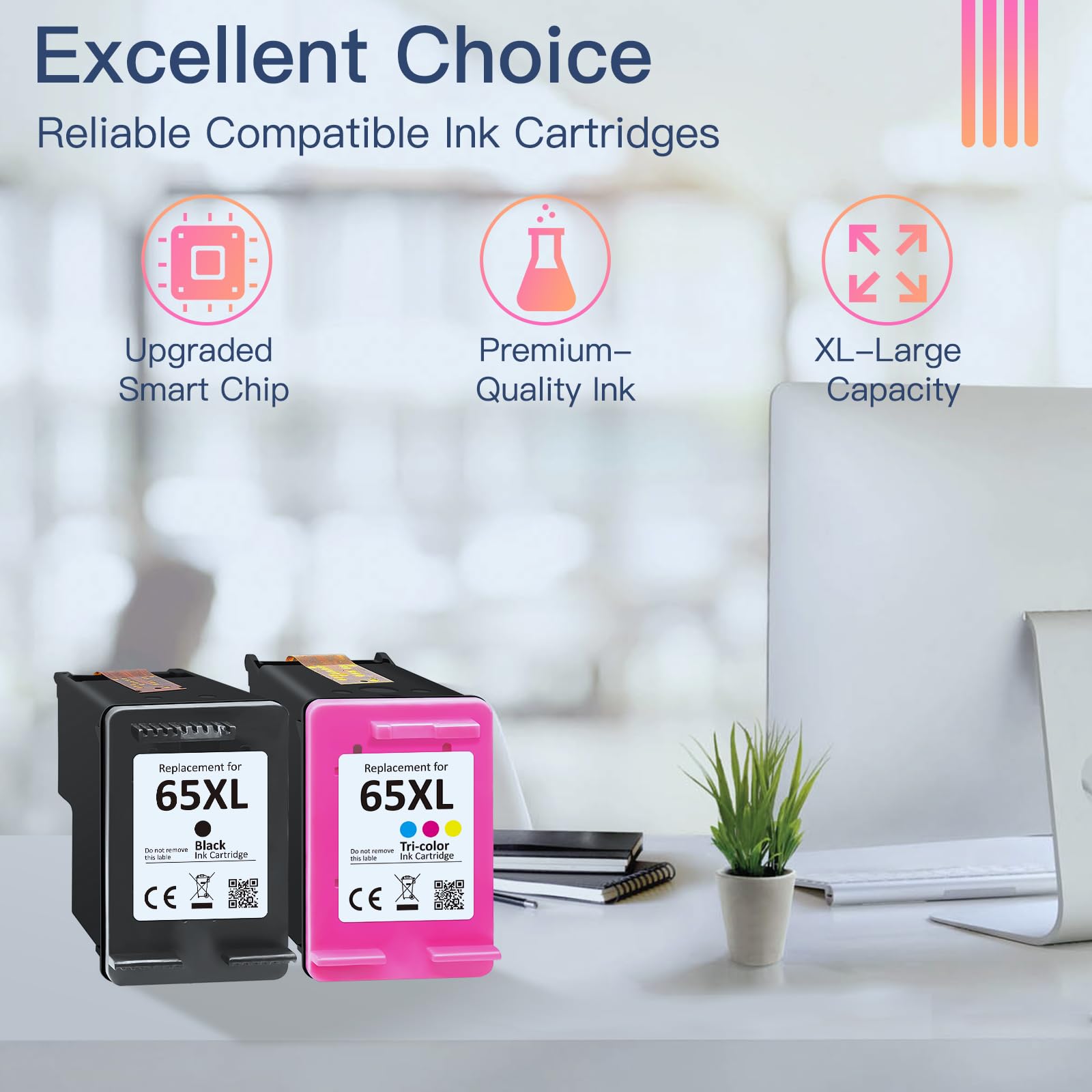 HP 65XL Black & Color Ink Cartridge Combo Pack (2 Pack) - High Yield Replacement for Deskjet 3755, 3752, 2652, 2600, 2622, 5070, 2655, 5000, 2640, 3700 & Envy 5055 Printers - Perfect for Home Office Printing, School Projects & Small Business Documents