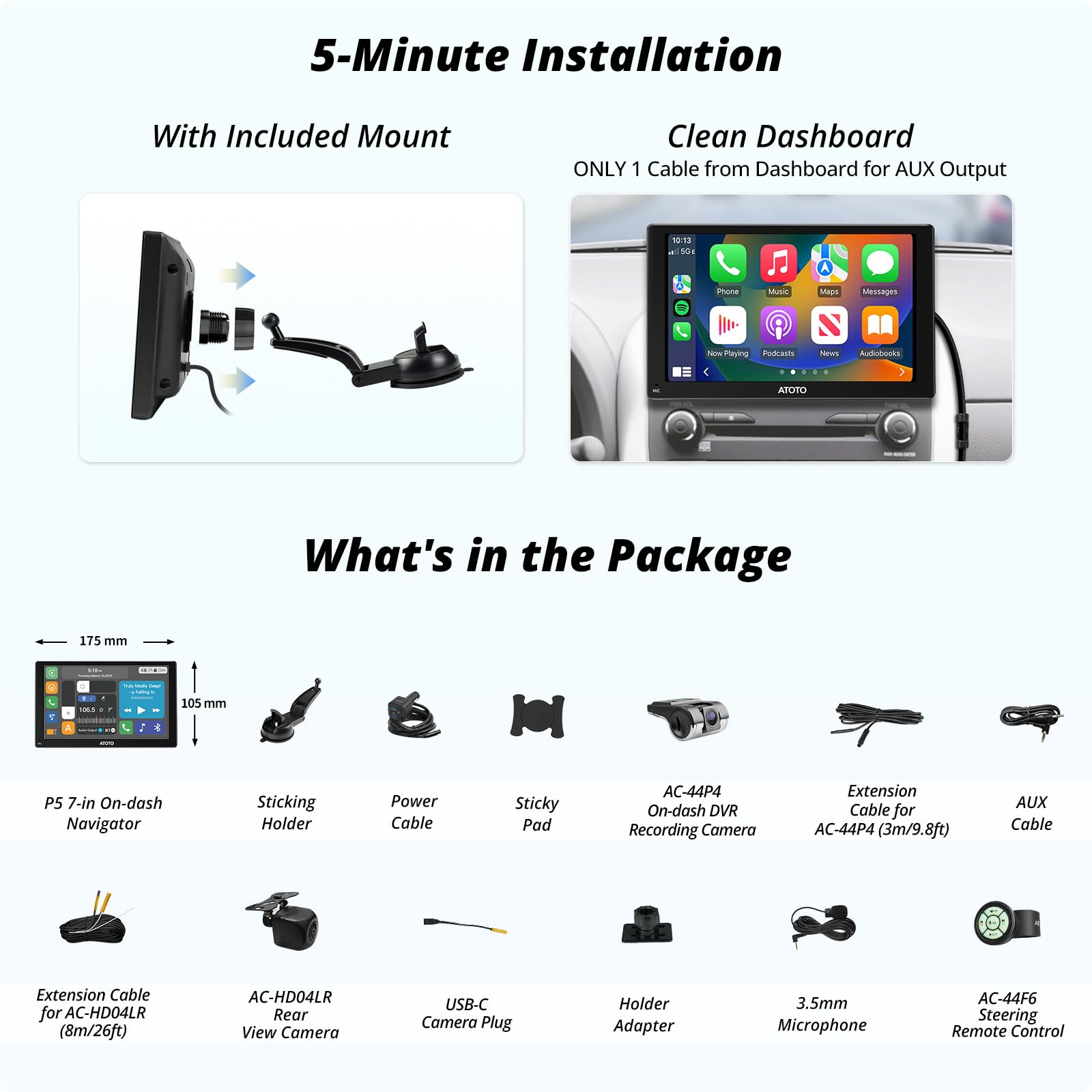 ATOTO P5 Android Car Stereo with Wireless CarPlay & Android Auto, GPS Navigation, Bluetooth, AUX/FM Output, Auto Dimmer - P5XABCR01-03CA - Perfect for Road Trips & Daily Commuting