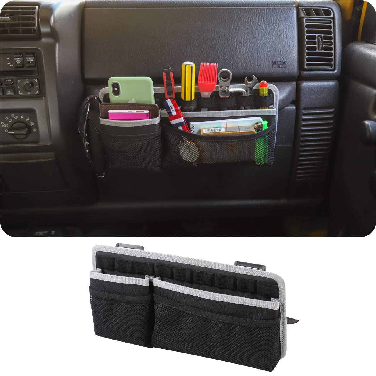 1997-2006 Jeep Wrangler TJ SE Sport Sahara Rubicon Interior Grab Handle Storage Organizer Bag - Car Accessories for Phone, Keys & Small Items - Perfect for Off-Roading & Daily Commute
