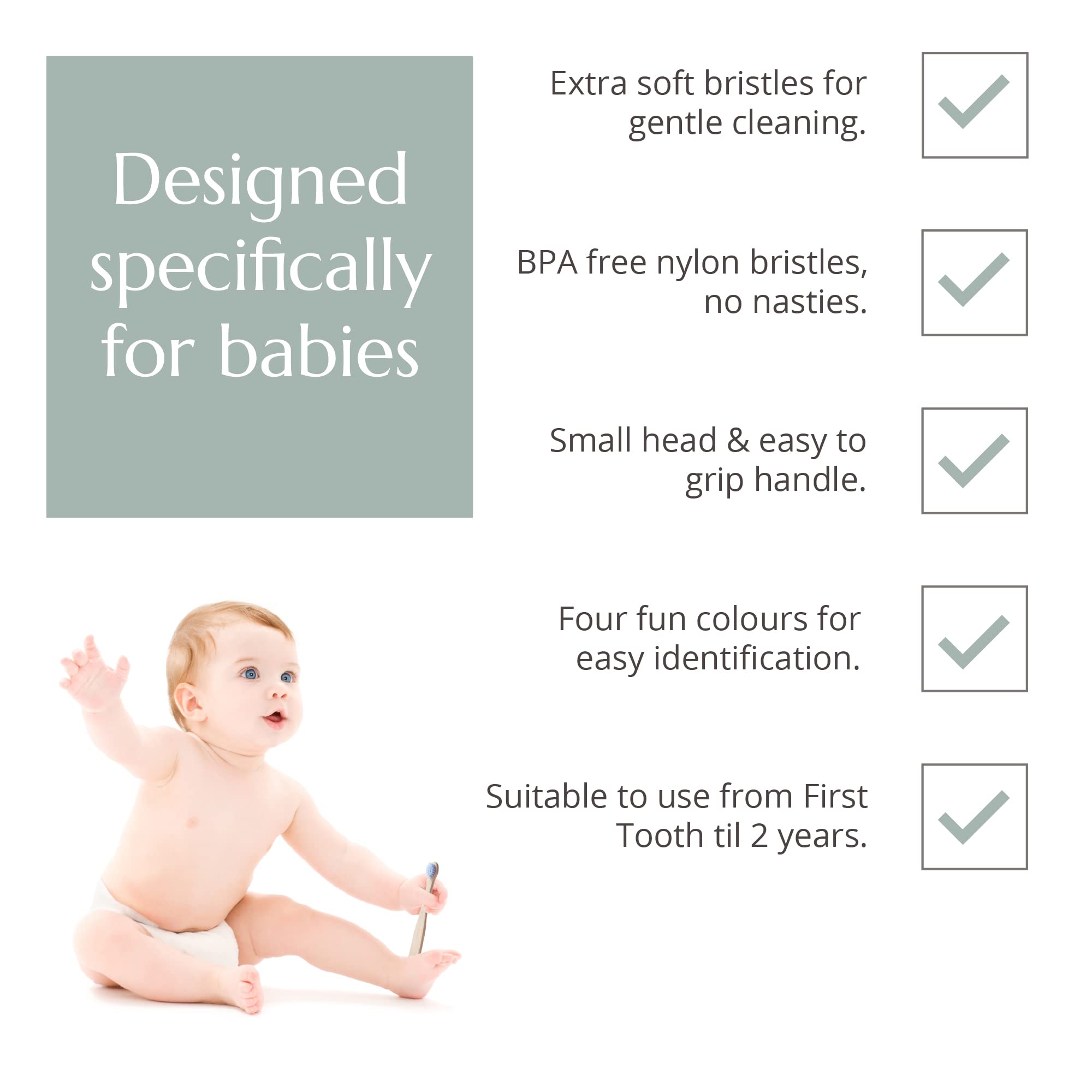 Wild & Stone Organic Baby Bamboo Toothbrushes - 4 Pack Eco-Friendly Soft Bristle Toothbrushes for Kids | 100% Biodegradable Handle | BPA Free & Vegan | Gentle Dental Care for Toddlers & Infants | Perfect for Travel, Home & Eco-Conscious Families