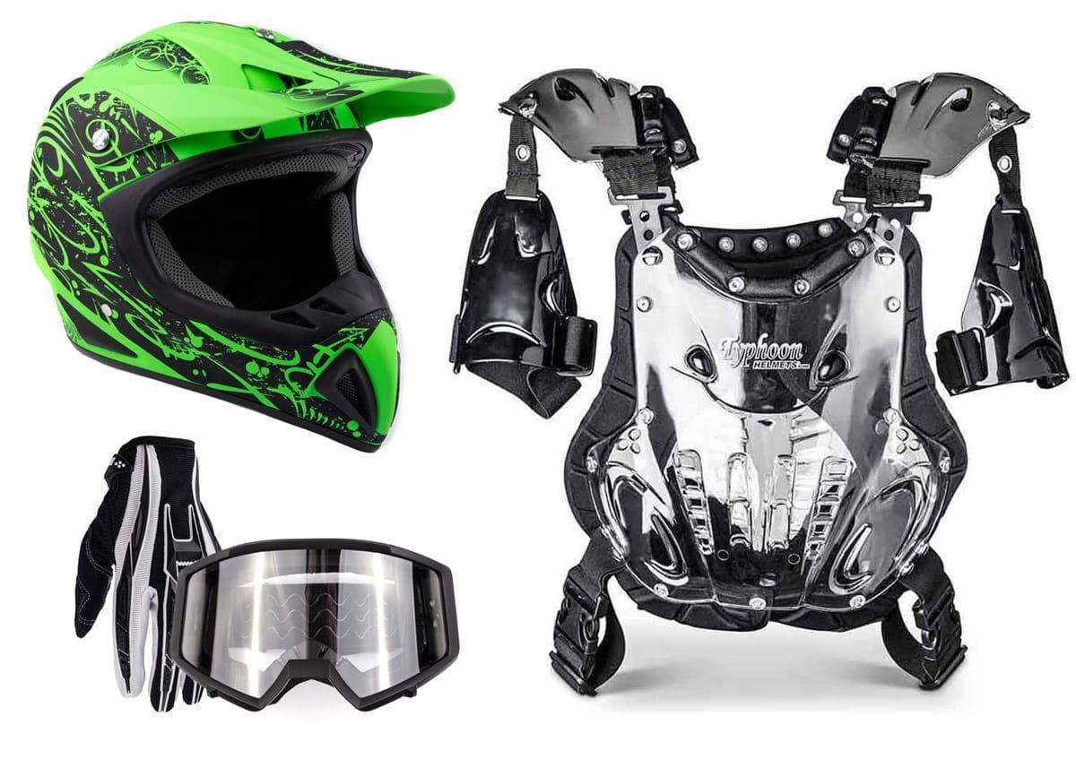 **Motocross Gear Combo – Adult Off-Road Helmet, Goggles, Gloves & Chest Protector for Dirt Bike Riding – Ideal for Trail, Track & Off-Road Adventures**