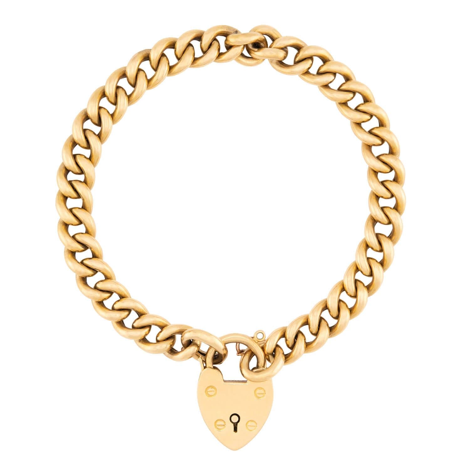 18K Gold Victorian Style Cuban Link Heart Padlock Bracelet for Women - Elegant Jewelry Gift for Valentine's Day, Anniversary & Special Occasions