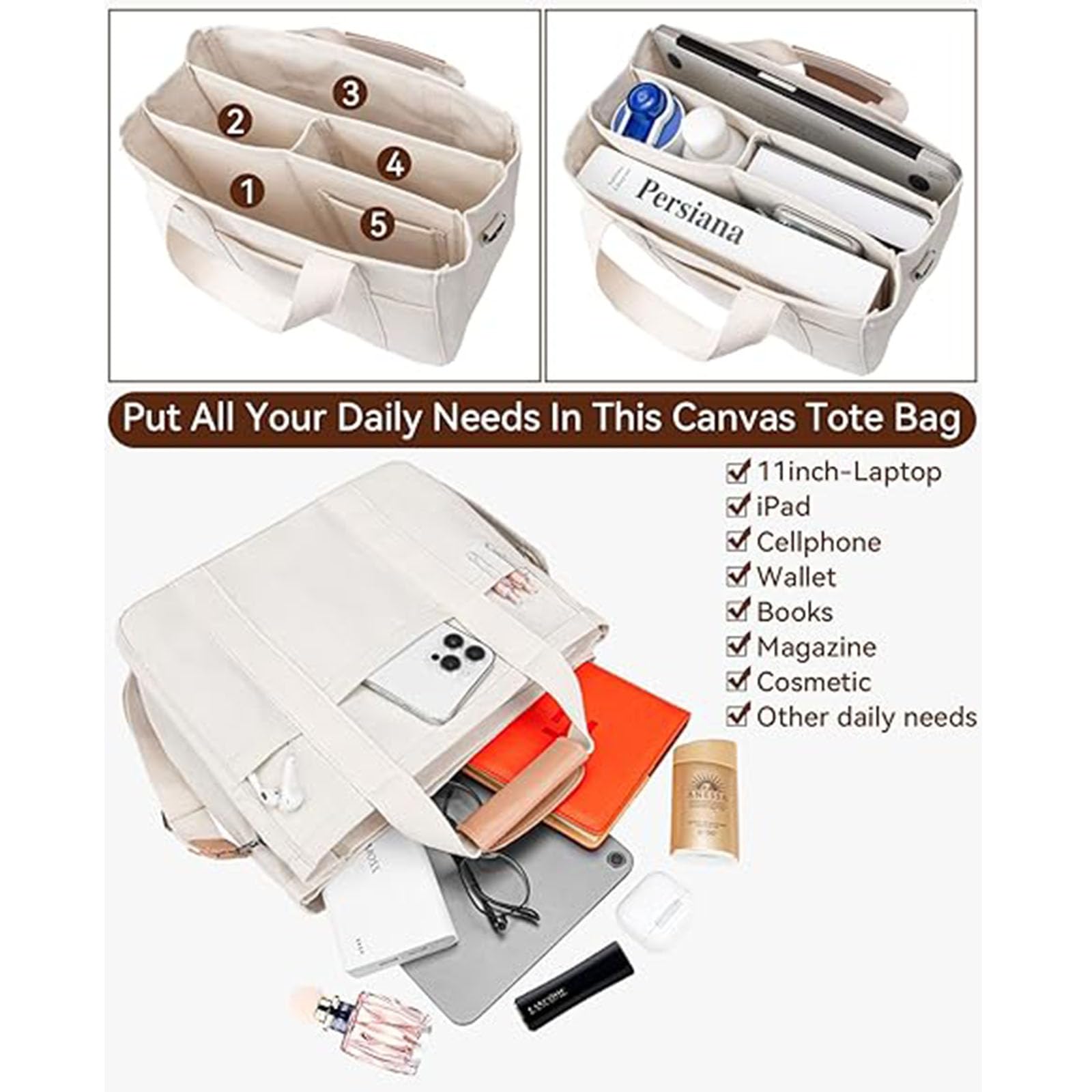 Durable Canvas Work Tote Bag for Women with Multiple Pockets - Crossbody Nurse Bag with Organized Compartments | Perfect for Healthcare Professionals, Office Commute & Travel