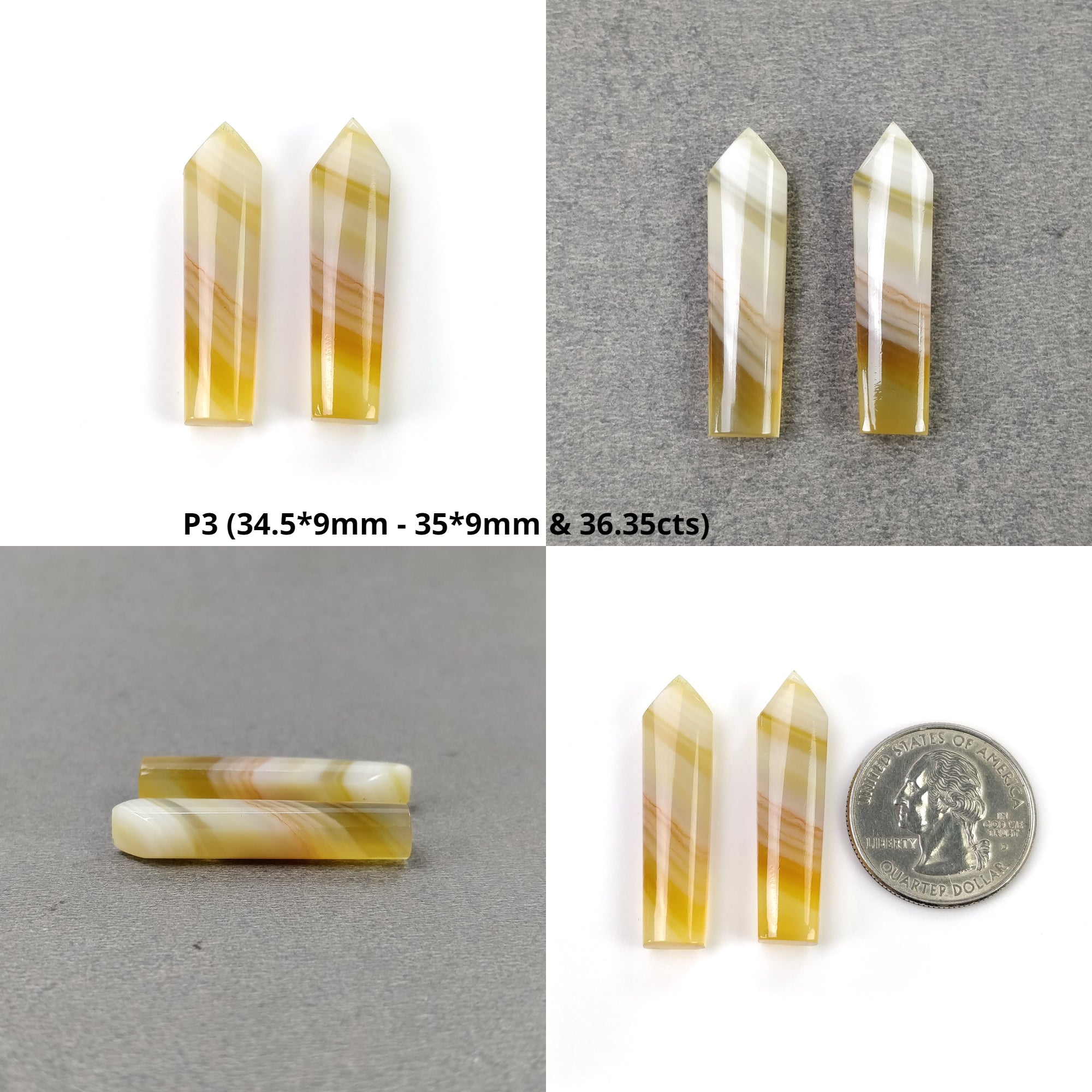 Natural Botswana Agate Gemstone Cabochon - Untreated, Unheated Bi-Color Agate Pencil Cabochon (2pcs) for Jewelry Making, Wire Wrapping & Healing Crystals