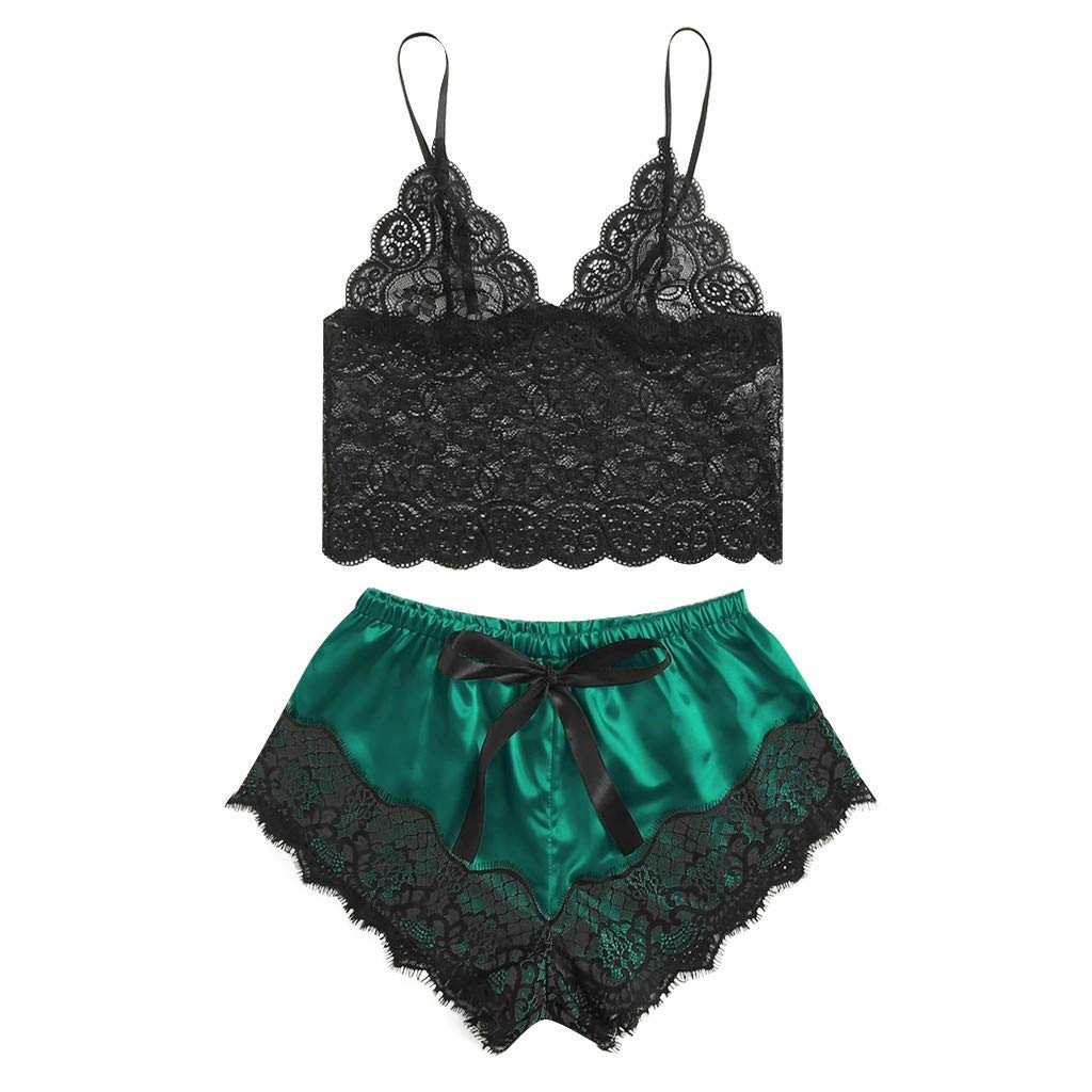 RTRDE Women's Sexy Lace Lingerie Set - Silk Satin Pajamas & Sleepwear for Valentine's Day, Honeymoon & Romantic Nights