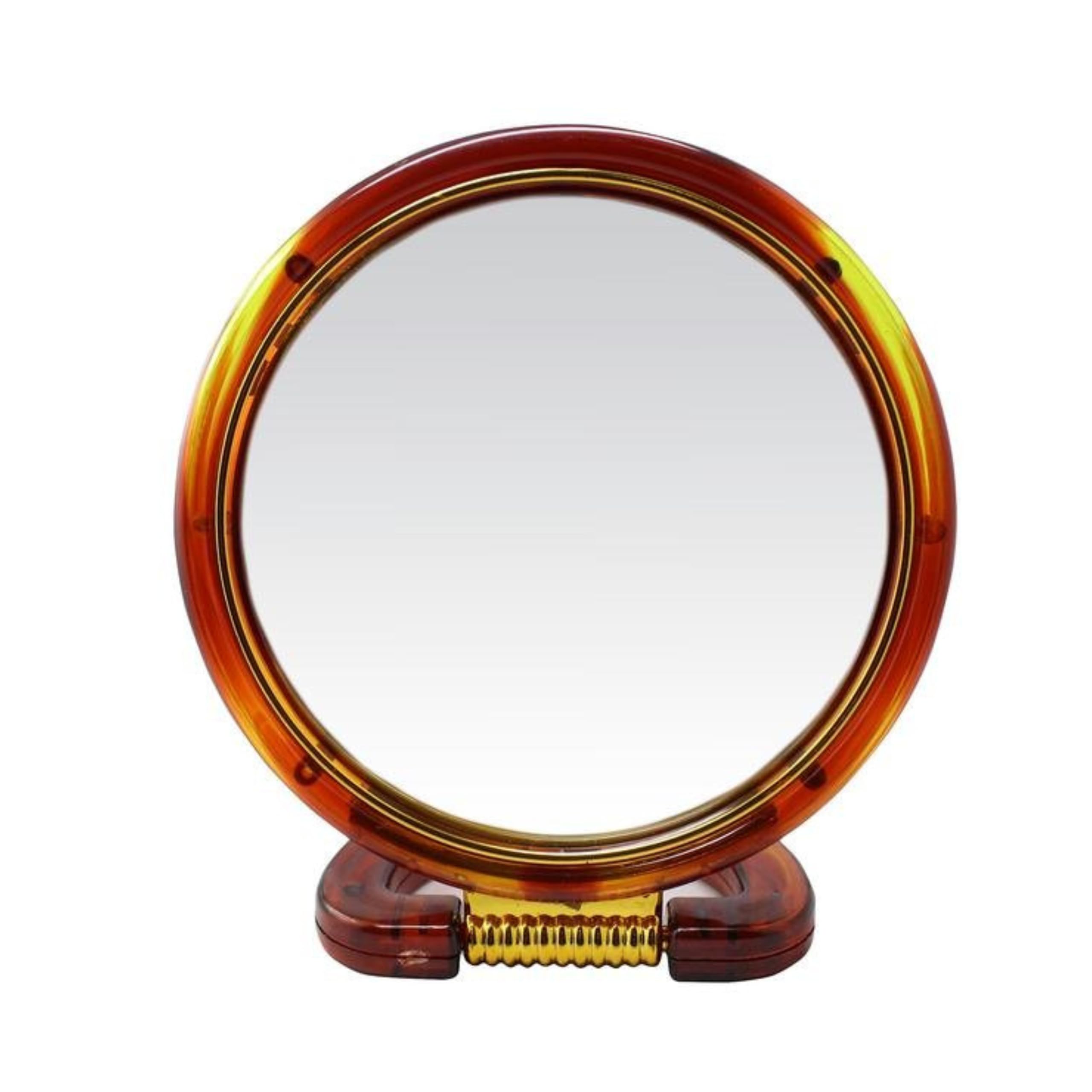 Double-Sided Cosmetic Mirror with Foldable Base - 1X & 5X Magnification - 15cm Round Brown Vanity Mirror for Makeup, Skincare & Travel | Perfect for Home, Salon & On-the-Go Beauty Routine