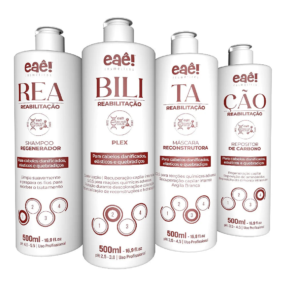 Eaê Cosmetics Hair Reconstruction Kit - 4 x 500ml (16.9 fl oz) - Professional Hair Repair Treatment for Damaged & Dry Hair - Salon Quality At-Home Hair Care Solution