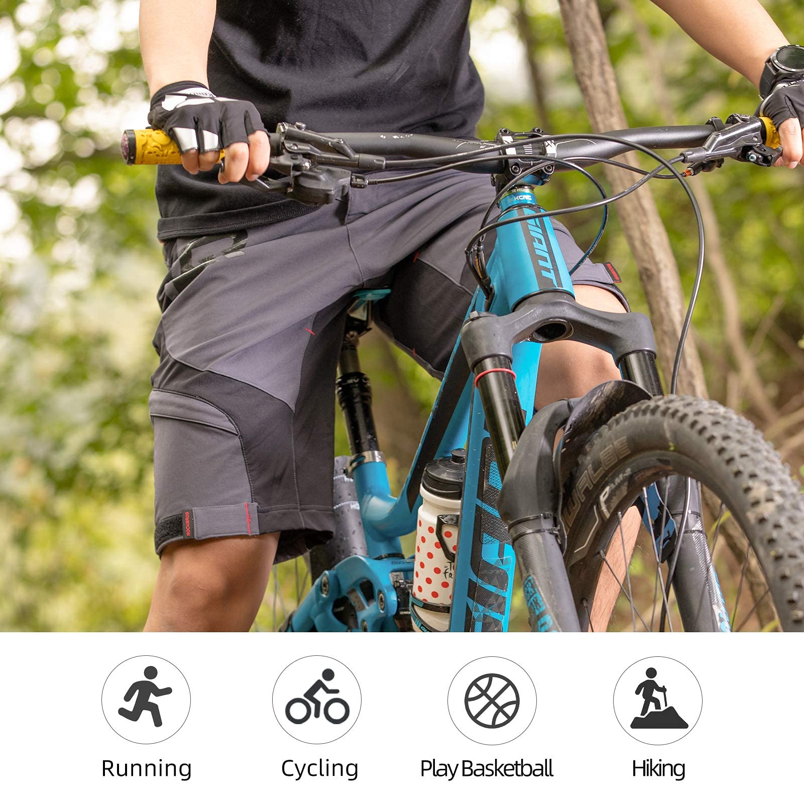 ROCKBROS Men's Mountain Bike Shorts with Padding - Comfortable MTB Cycling Shorts for Trail Riding & Biking Adventures