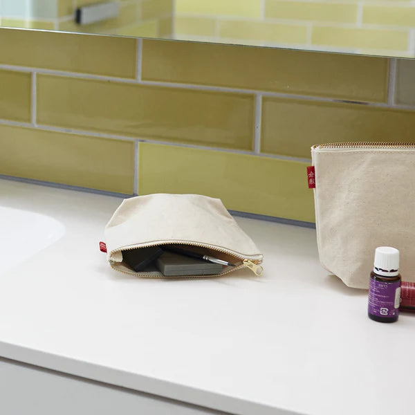 Kurashiki Hampu Canvas Boat Shaped Pouch - Small Size Orange Japanese Handmade Bag for Travel, Cosmetics & Daily Essentials